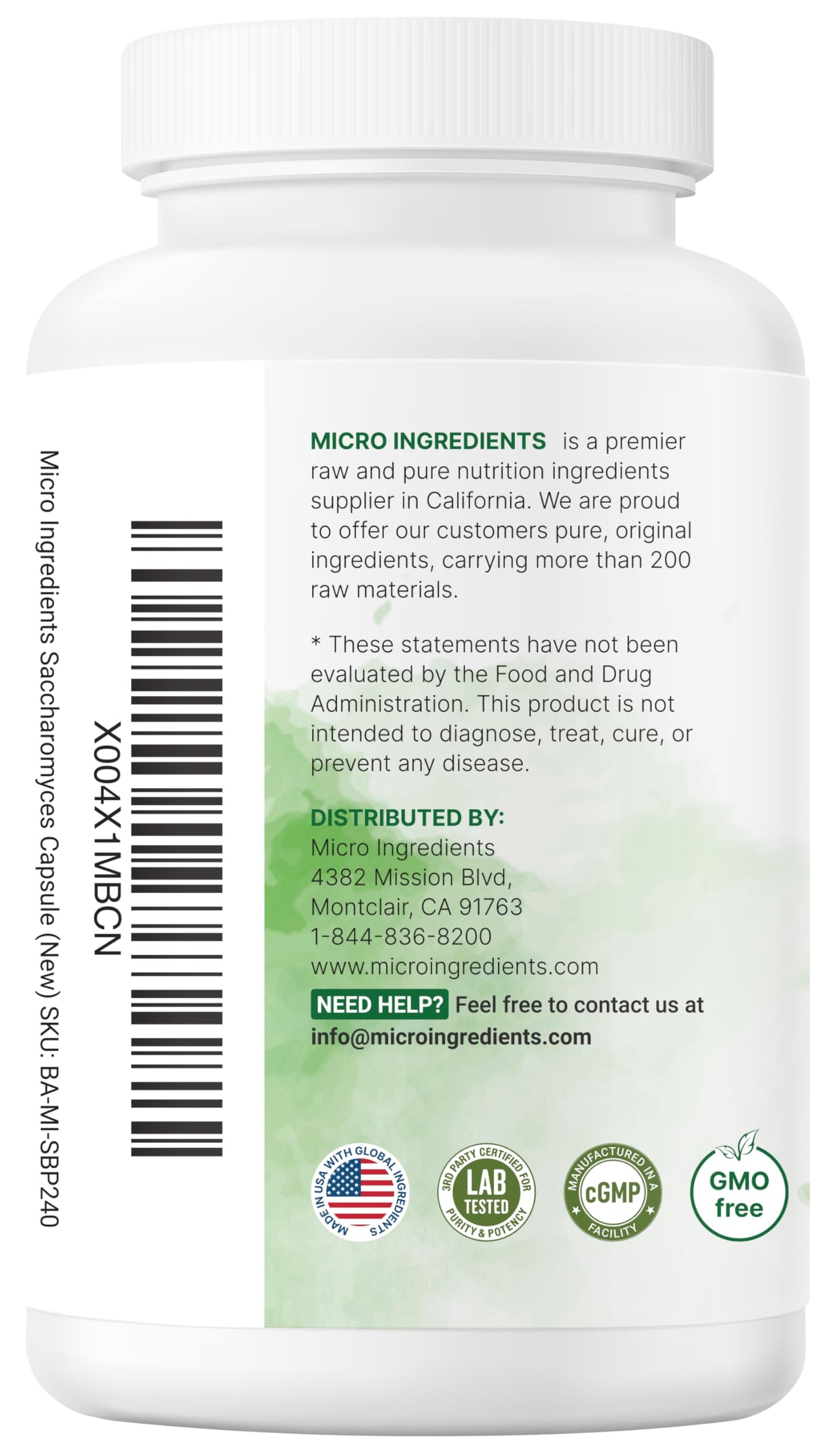 Micro Ingredients Saccharomyces Boulardii Probiotics 10 Billion CFU with Prebiotics, 240 Capsules