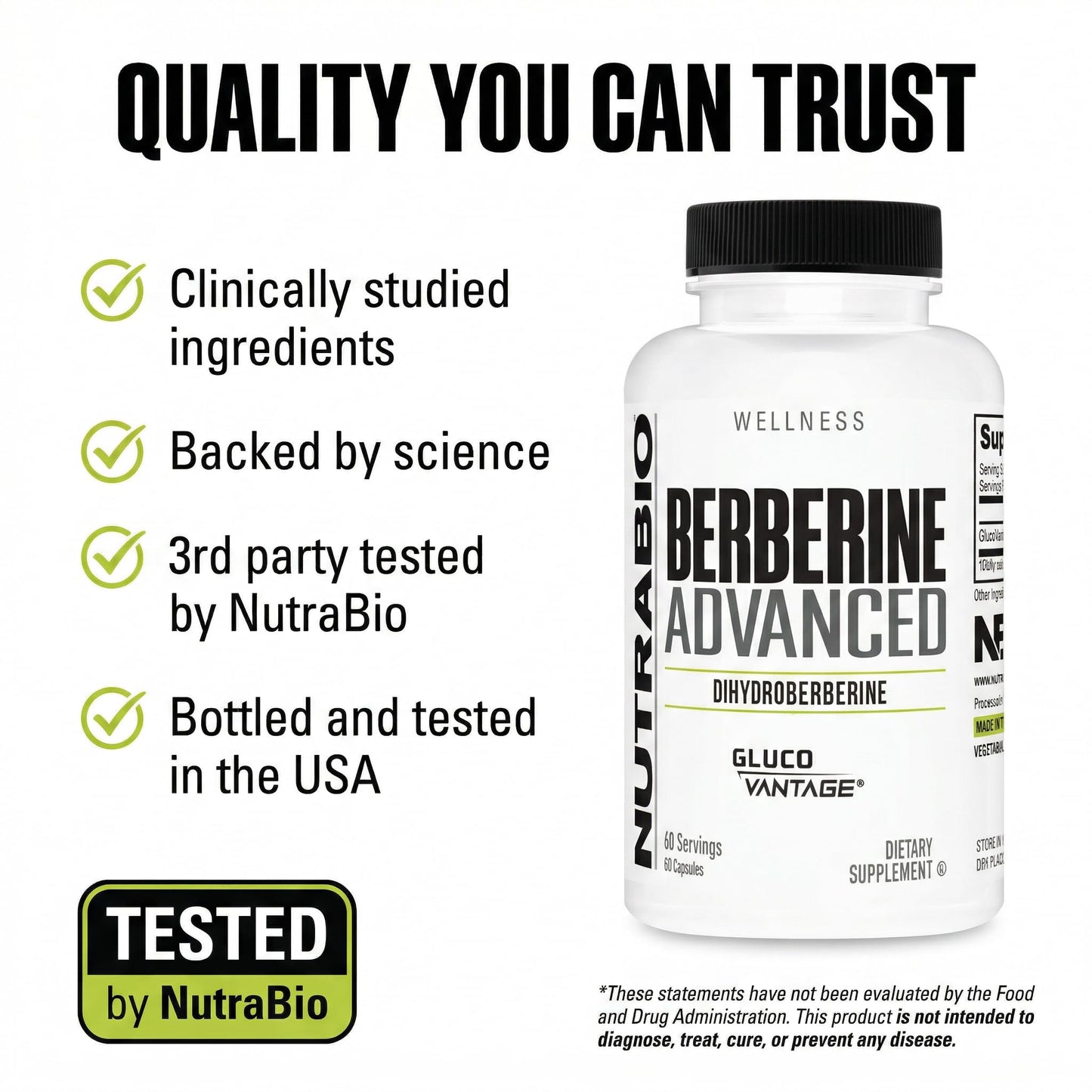 NutraBio Berberine Advanced Supplement (Dihydroberberine), 200 mg Capsule, 60 Count