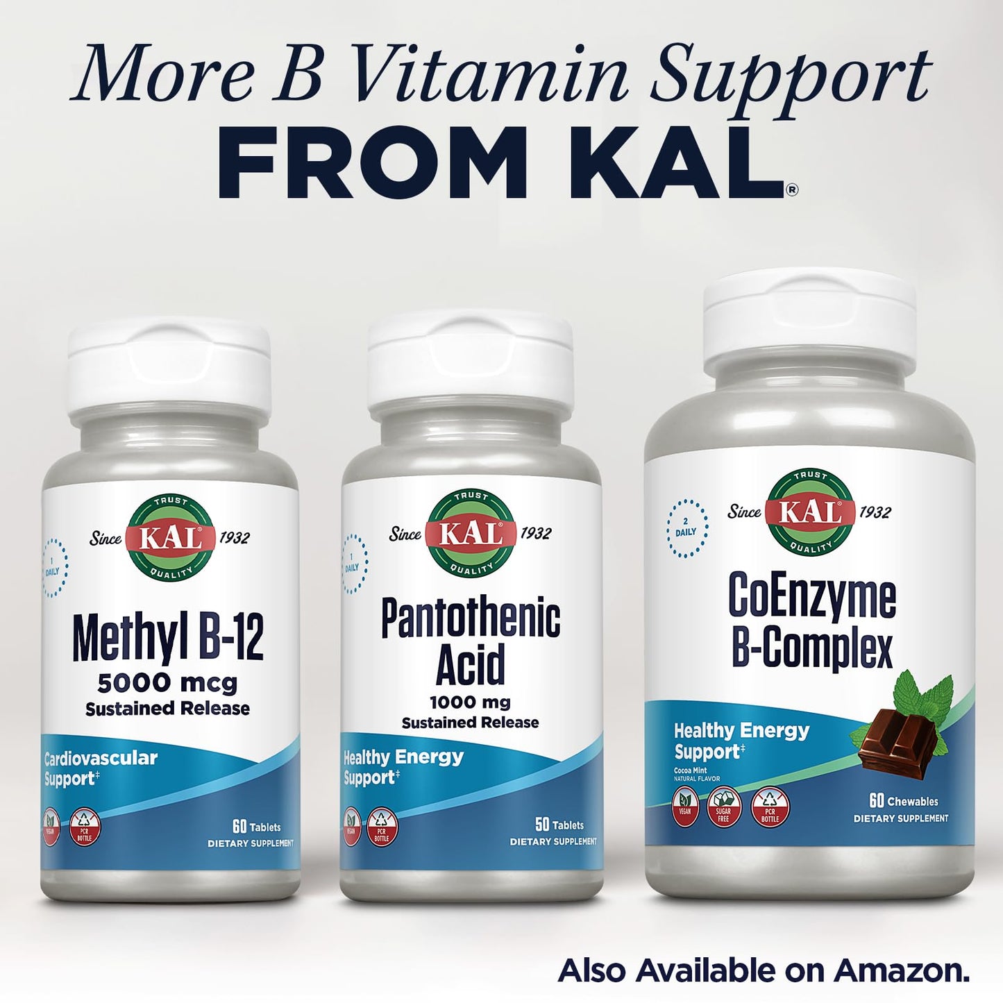 KAL Pantothenic Acid 1000mg Sustained Release Vitamin B5 Tablet, 50 Tablets