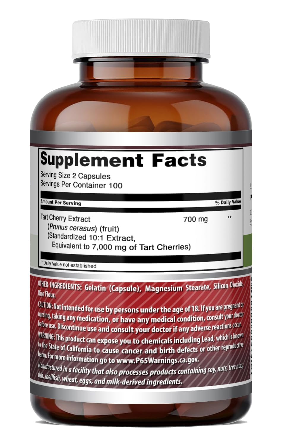 Amazing Nutrition Tart Cherry 700 mg Standardized 10:1 Extract 200 Capsules