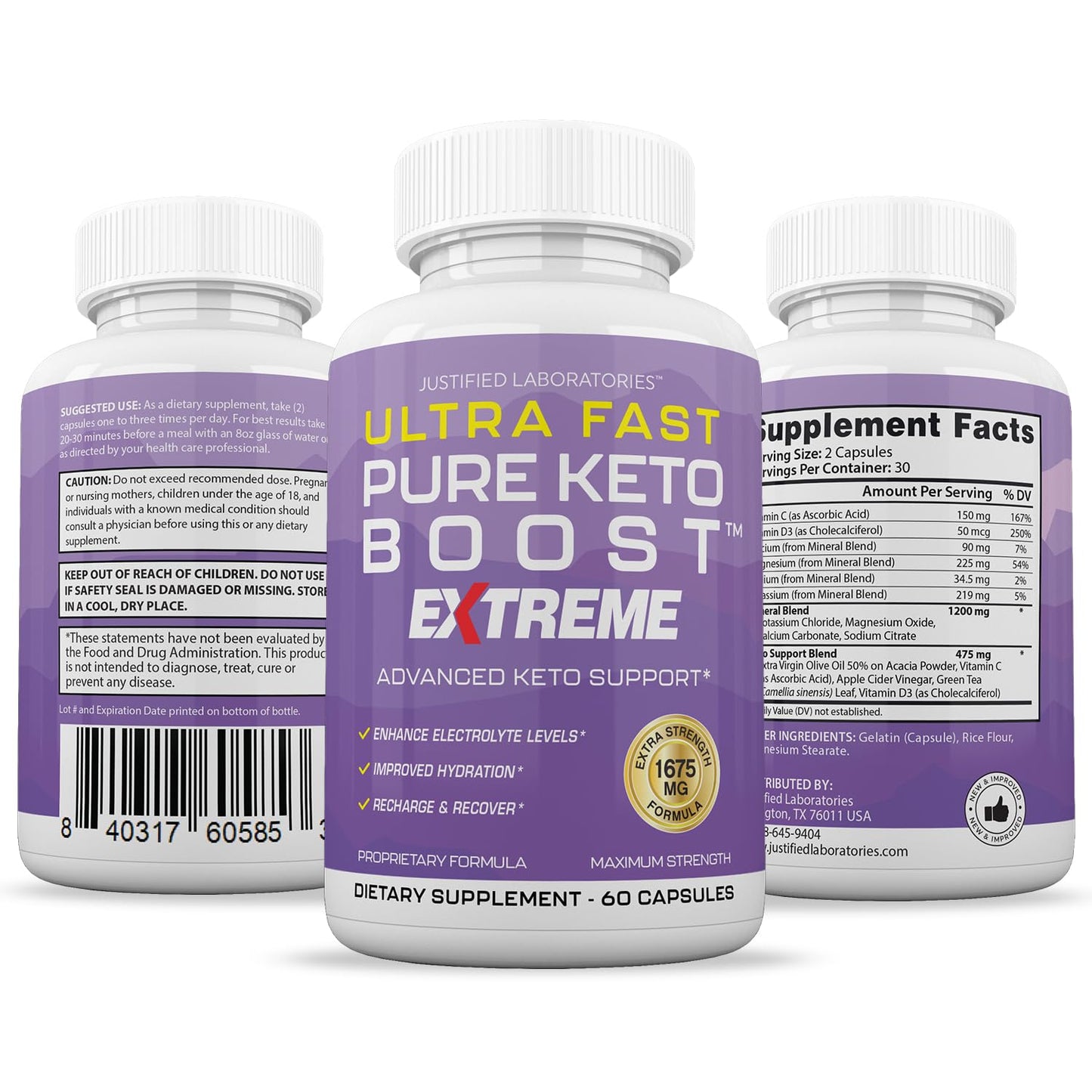 Justified Laboratories Ultra Fast Pure Keto Boost Extreme Keto Pills 1675MG New & Improved Formula Capsules 120 Capsules