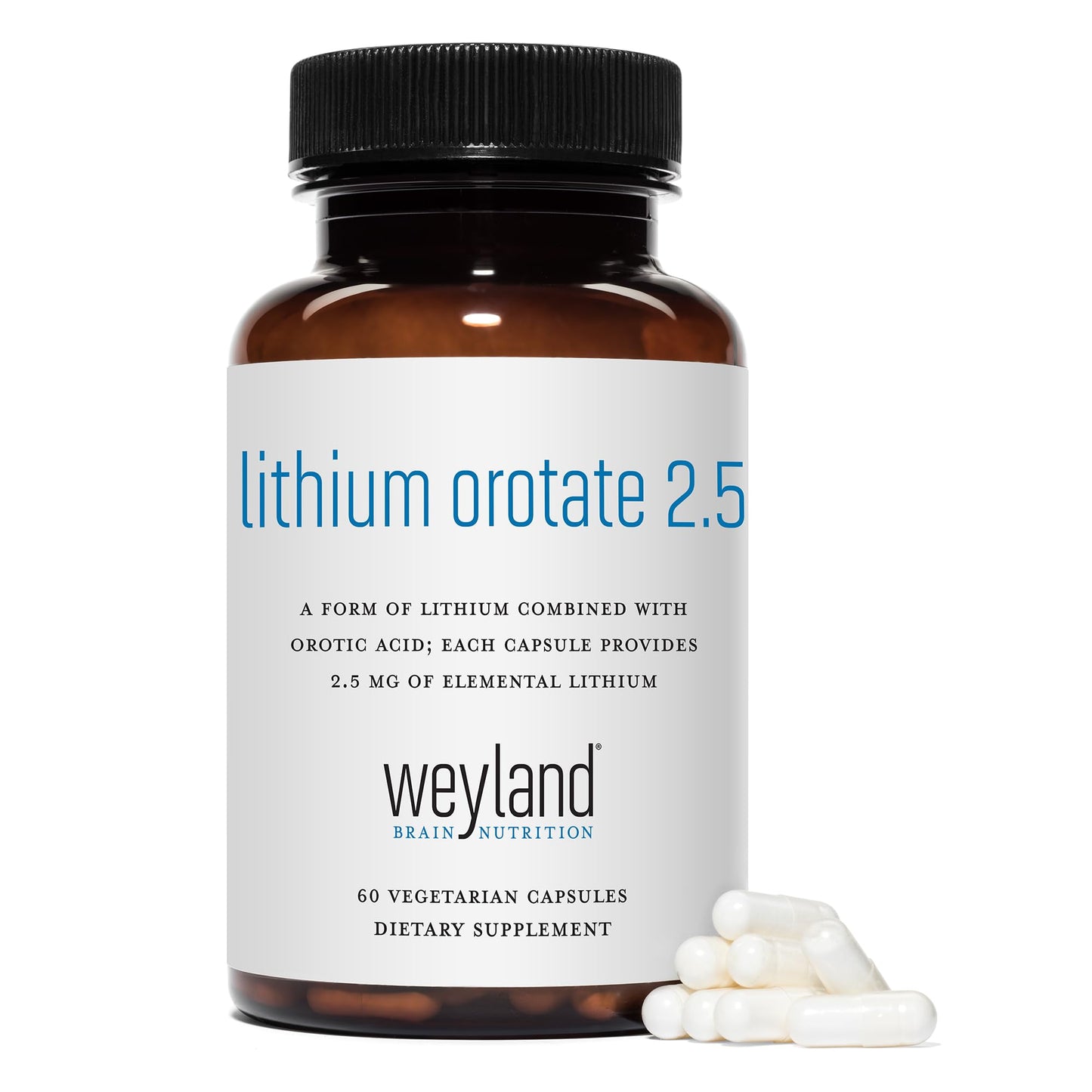 Weyland Brain Nutrition Lithium Orotate 2.5 mg Elemental Lithium Capsules 120