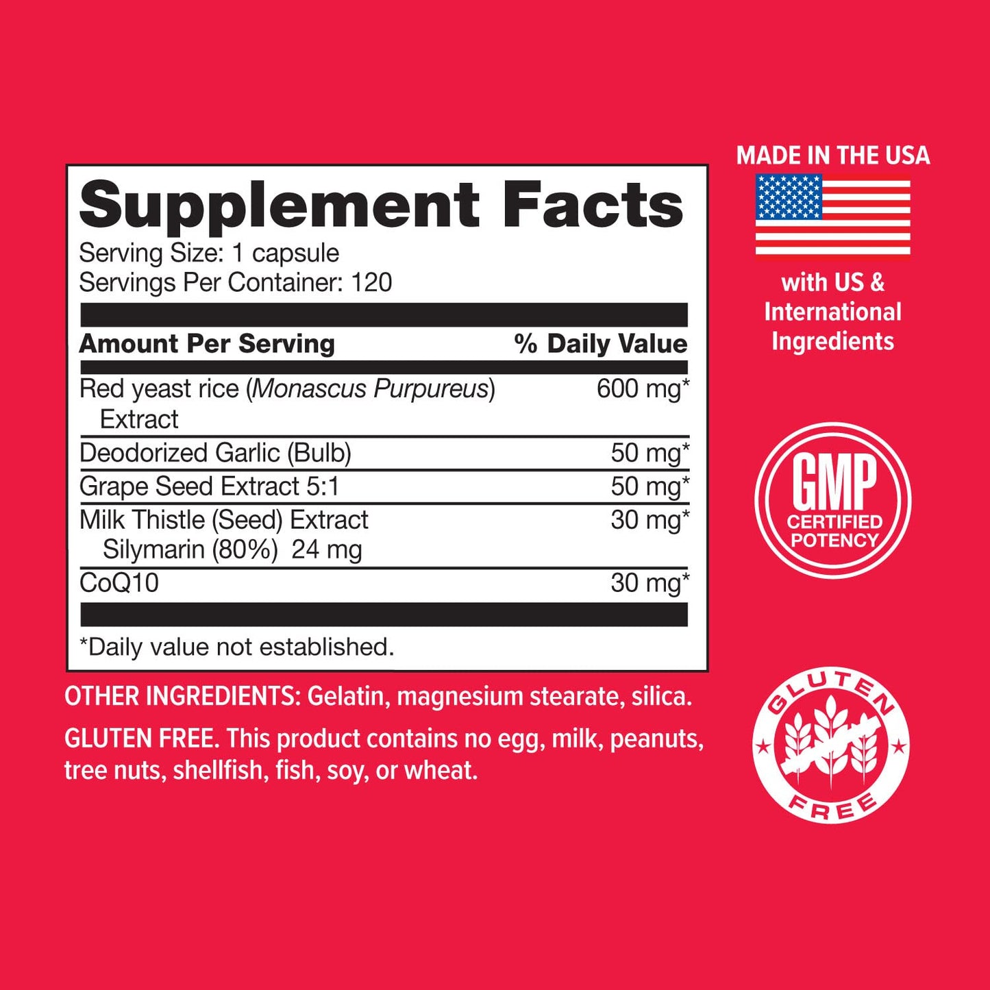 Hi-Health Red Yeast Rice Plus CoQ10, Garlic, Grapeseed for Cardiovascular Support, 120 Capsules