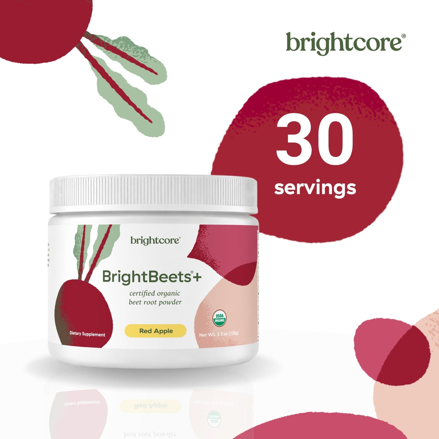 Brightcore BrightBeets Beet Powder, Red Apple Flavor, 5.29 oz, 30 Servings