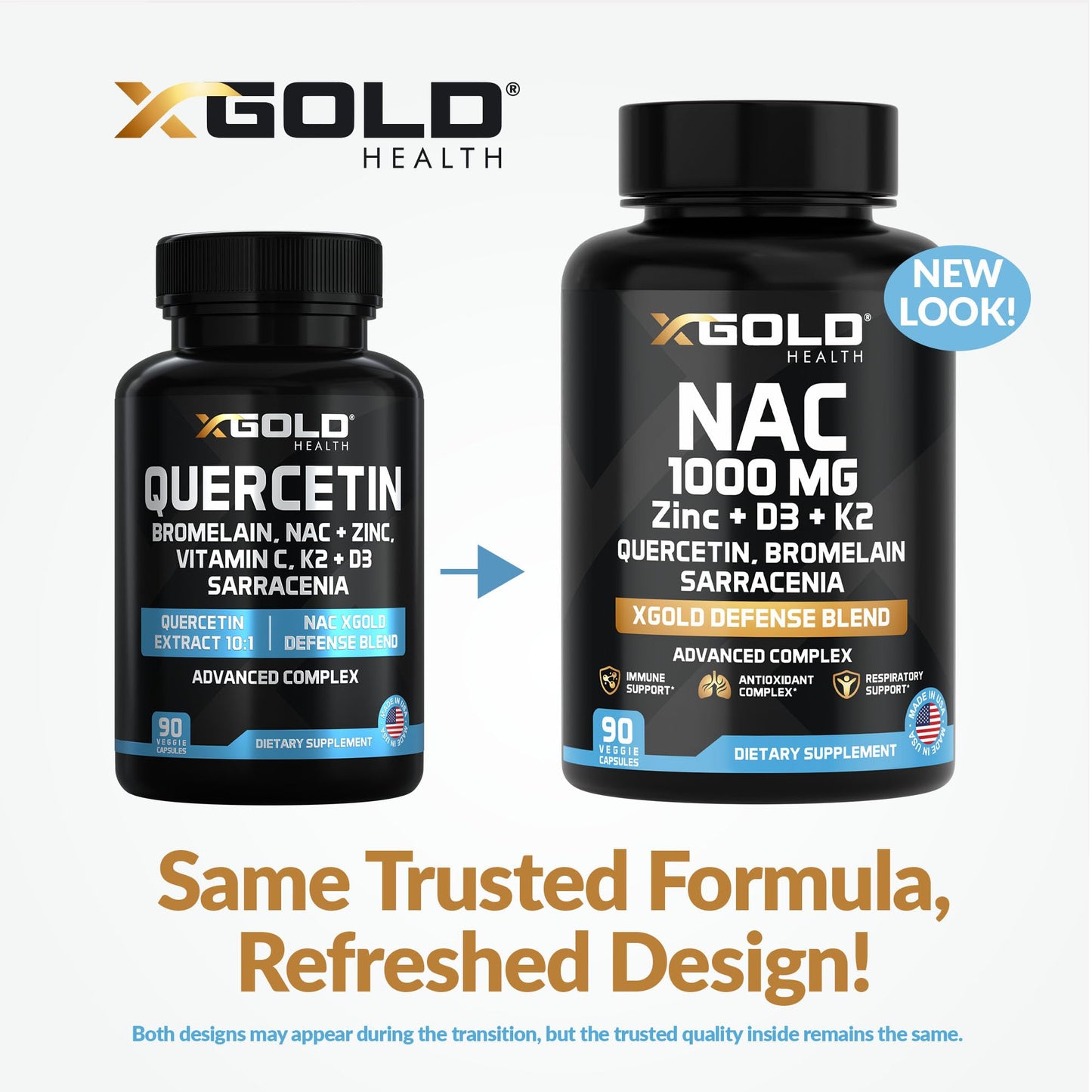 X Gold Health NAC 1000 mg with Quercetin 95%, Bromelain, Zinc, Vitamin C, D3 & K2 Immune Support & Antioxidant Supplement Advanced Defense Blend Capsules, 120 Count