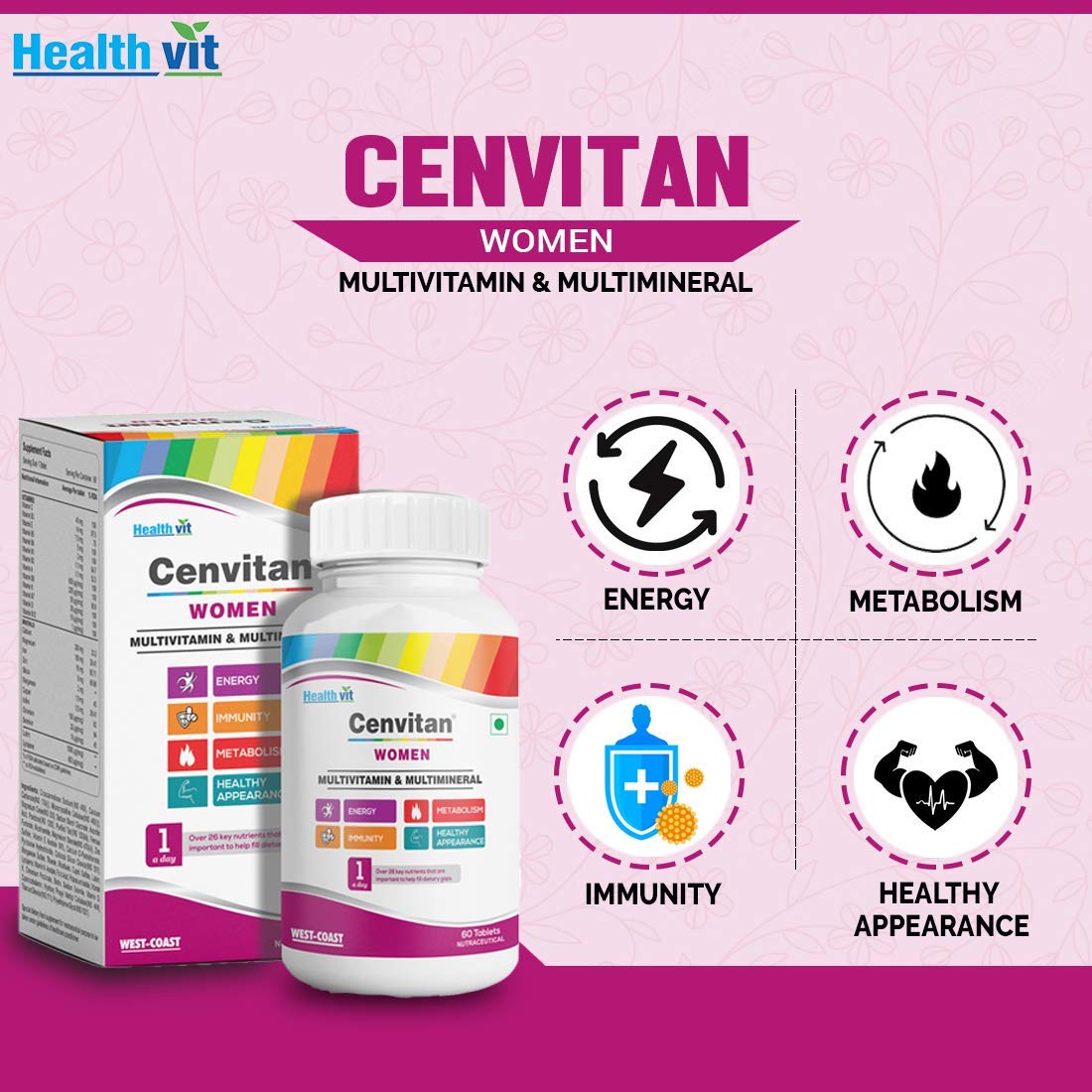 Kaxilu Cenvitan Women Multivitamin & Multimineral with 26 Nutrients, 60 Tablets