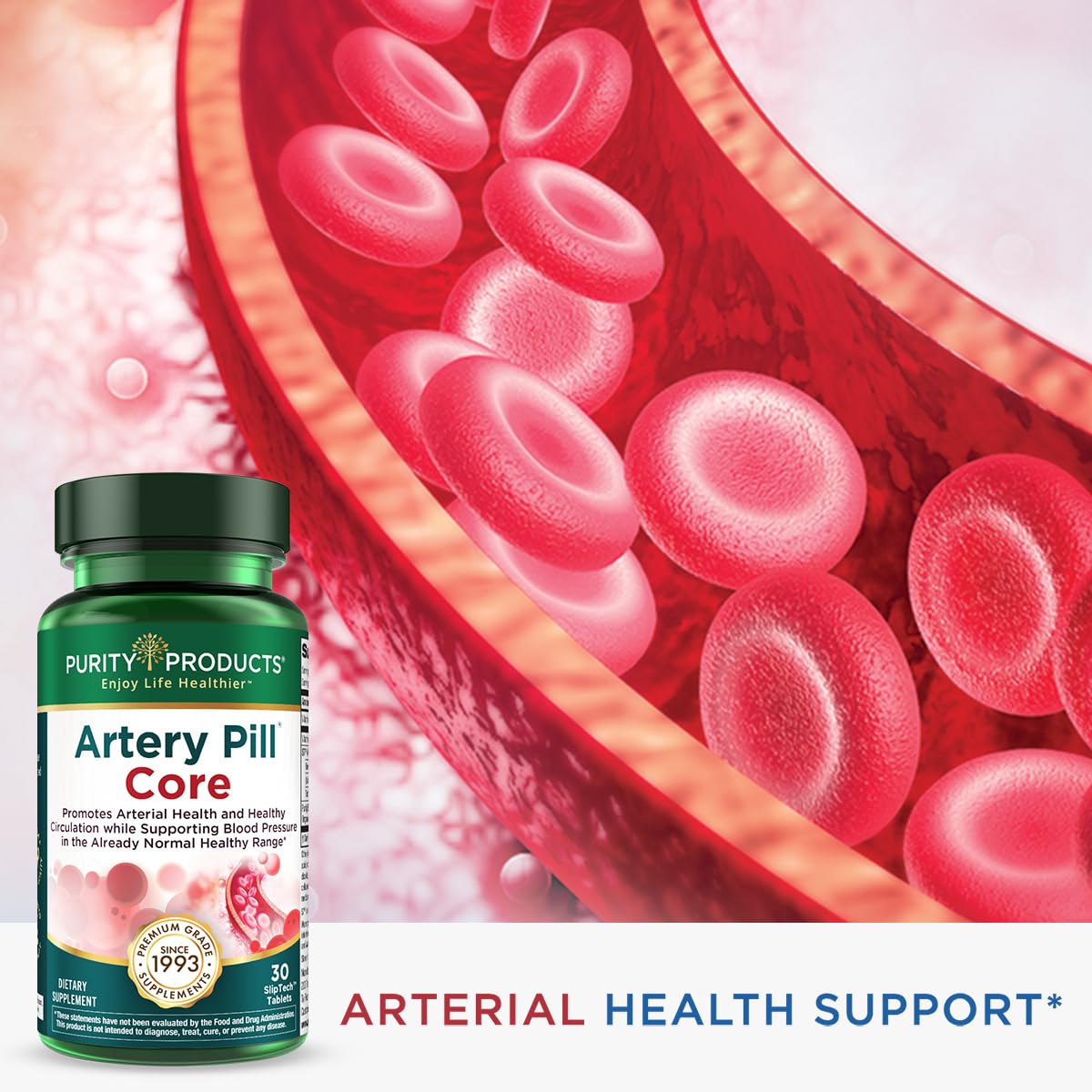 Purity Products Artery Pill Core from MK-7 Vitamin K2, Plant-Based S7 Nitric Oxide Booster, Vitamin D3, Organic Blueberries Capsules 30 Count