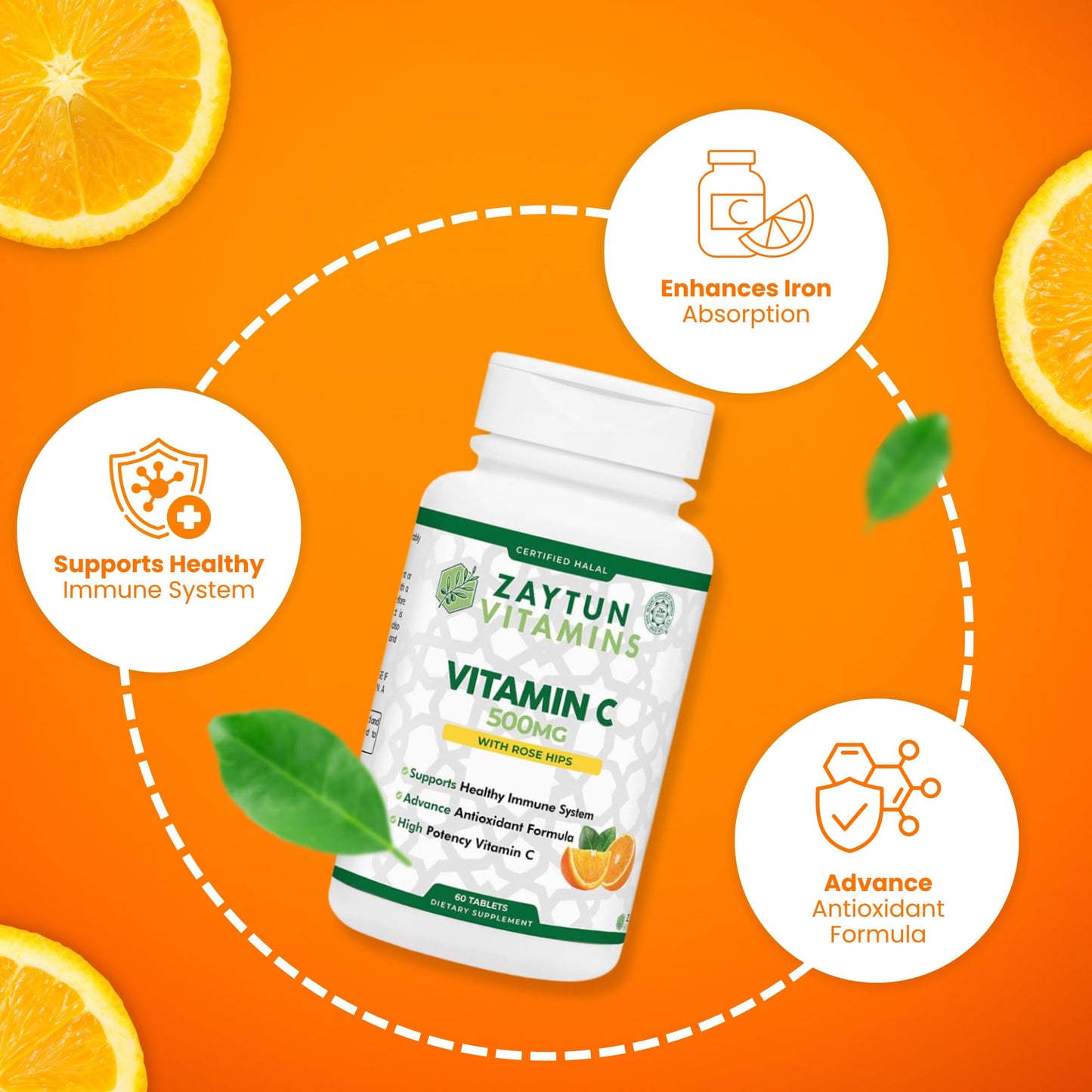 Zaytun Vitamins Halal Vitamin C 500mg Tablet, 60 Count