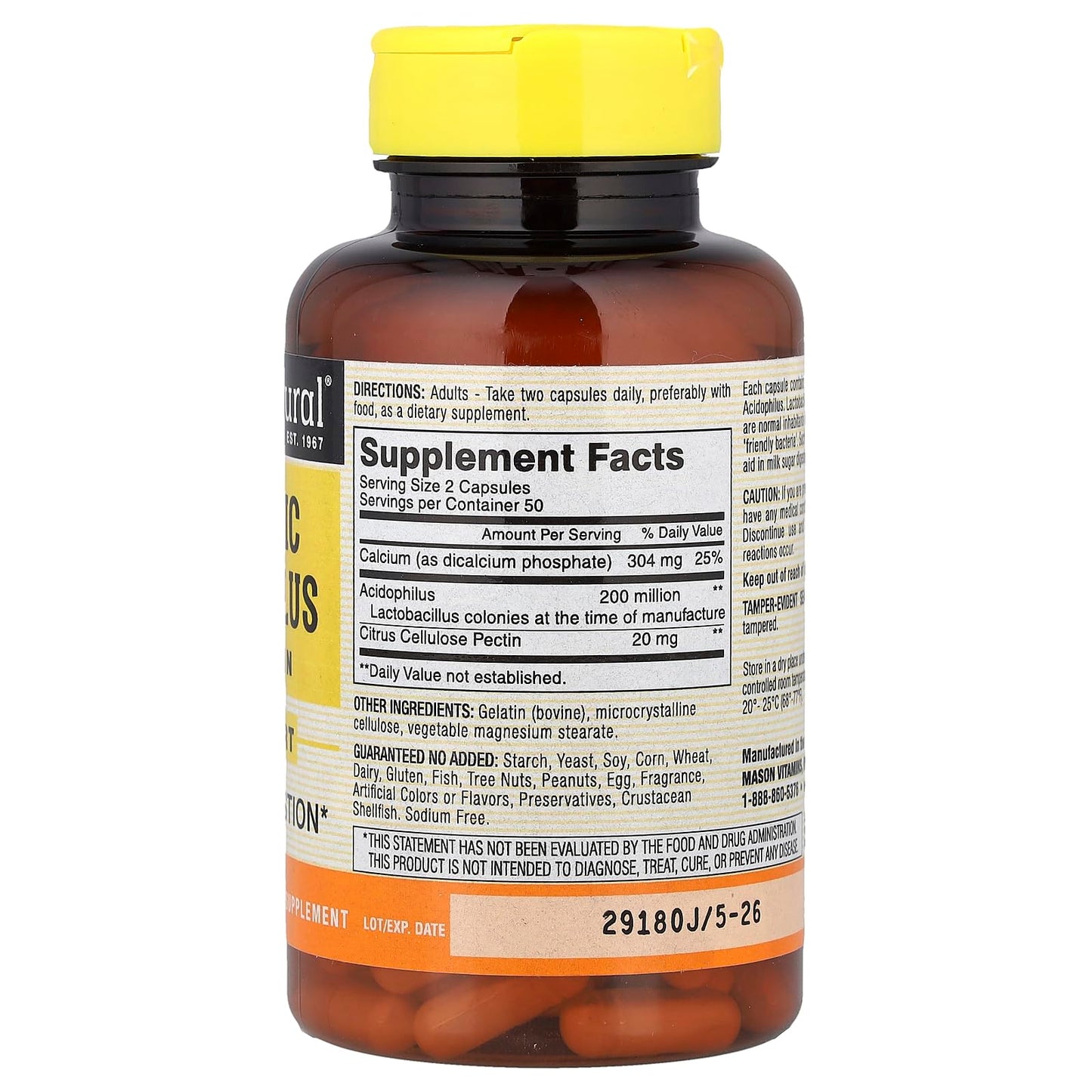 Mason Natural Probiotic Acidophilus with Pectin Capsules 100