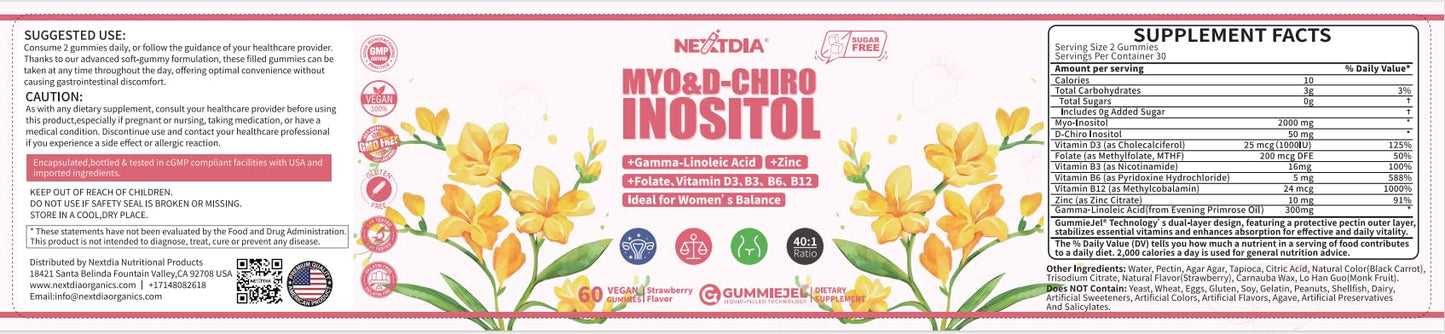 Nextdia Inositol Gummies Supplement with Evening Primrose Oil 60-count