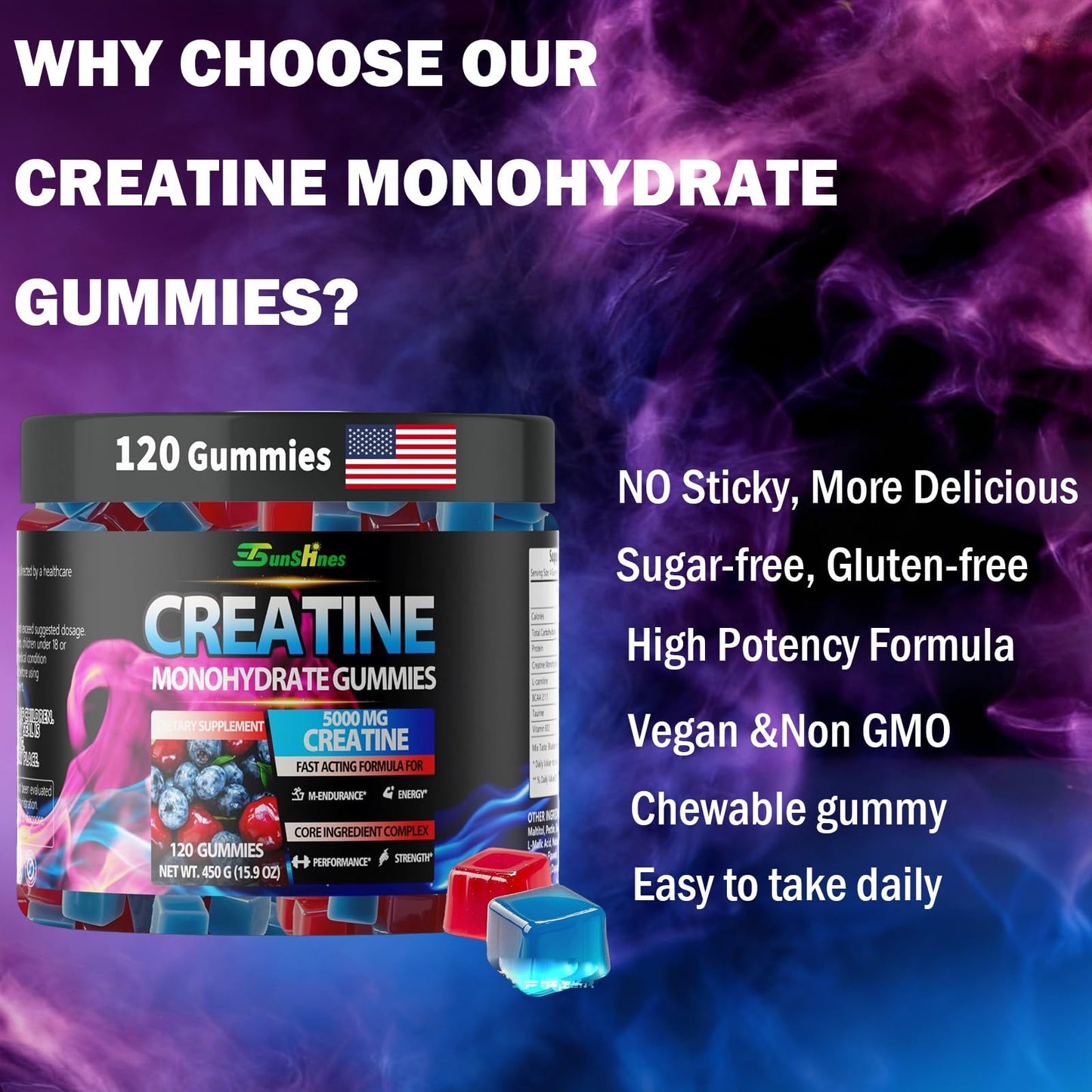 tsunshnes Creatine Monohydrate Gummies 120 Count