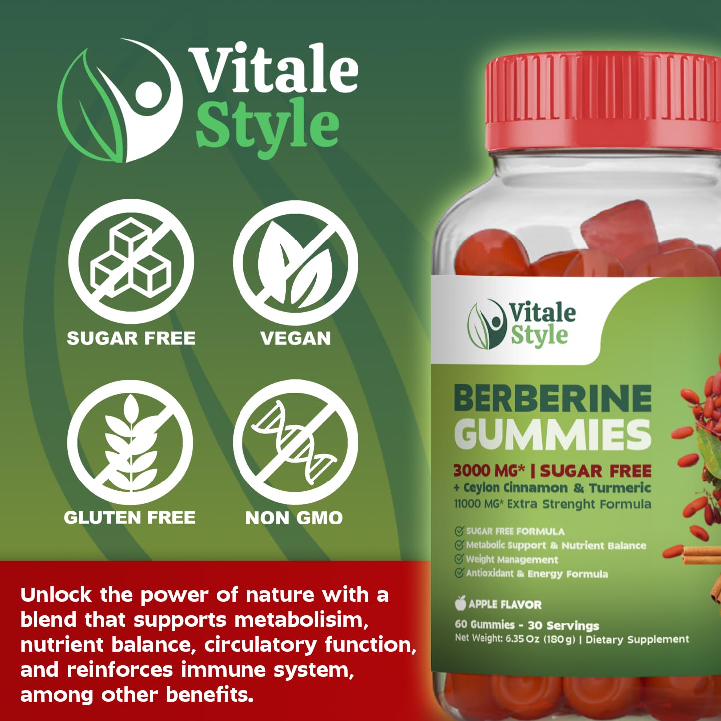 Vitale Style Weight Management Berberine 3000mg Gummies 60