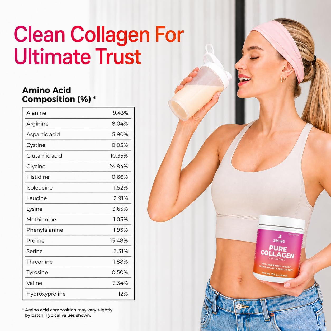 ZENSE Hydrolyzed Collagen Powder – Organic Type I & III Bovine Collagen Peptides, High Protein – For Bone Strength, Joint Support, Healthy Hair & Glowing Skin, 17.6 oz