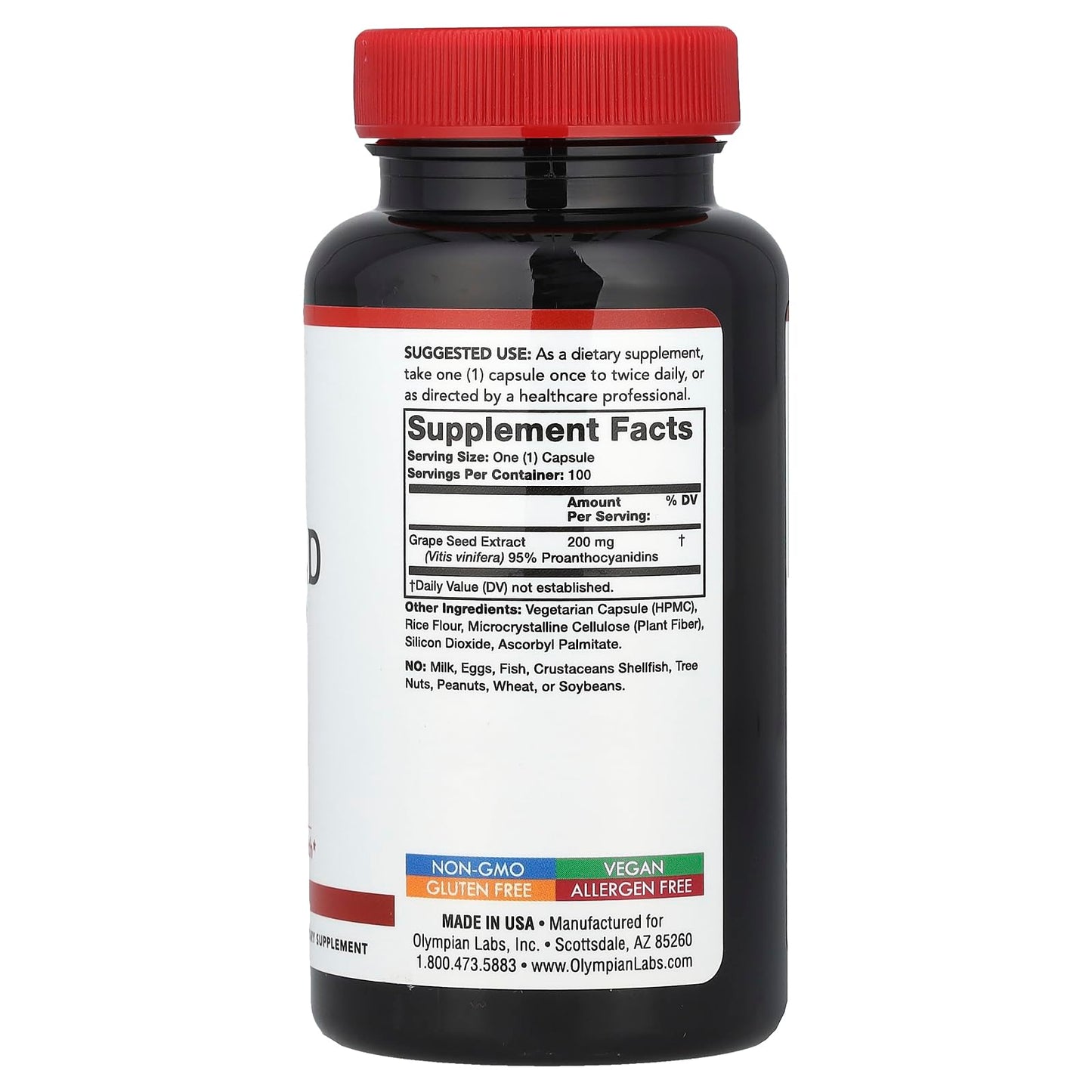 Olympian Labs Grape Seed Extract 200 mg Capsules, 100