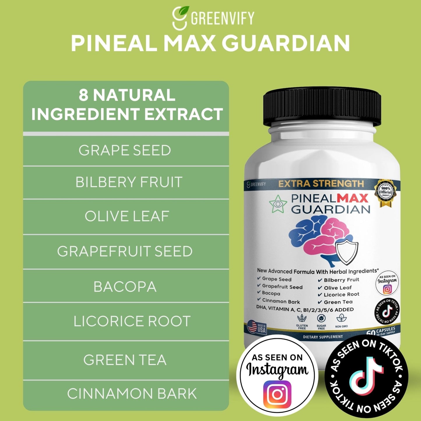 GREENVIFY PinealMax Guardian Extra Strength Dietary Supplement Capsules, 60 Count