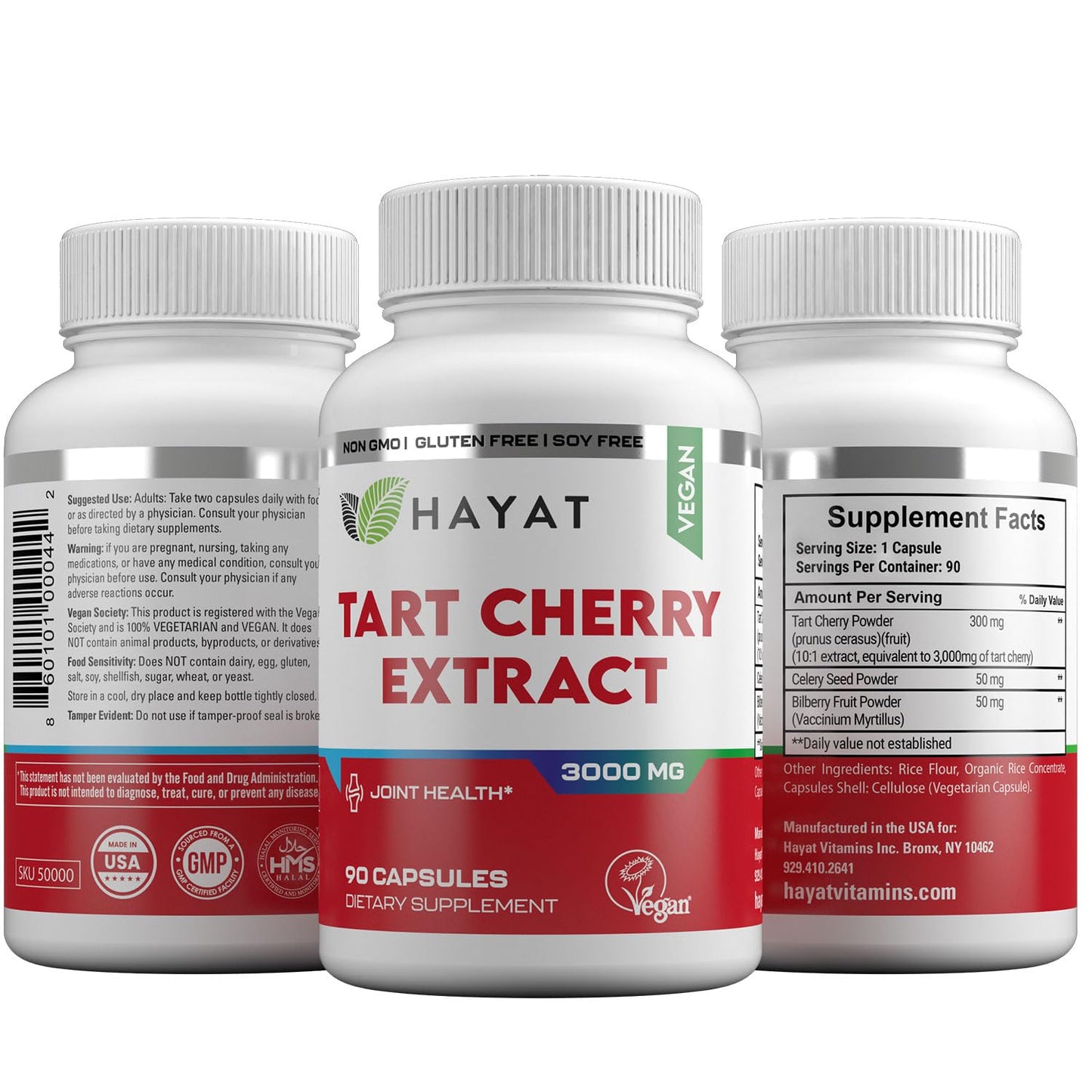 HAYAT Vitamins Vegan Natural Tart Cherry Extract 3000 MG 90 Capsules