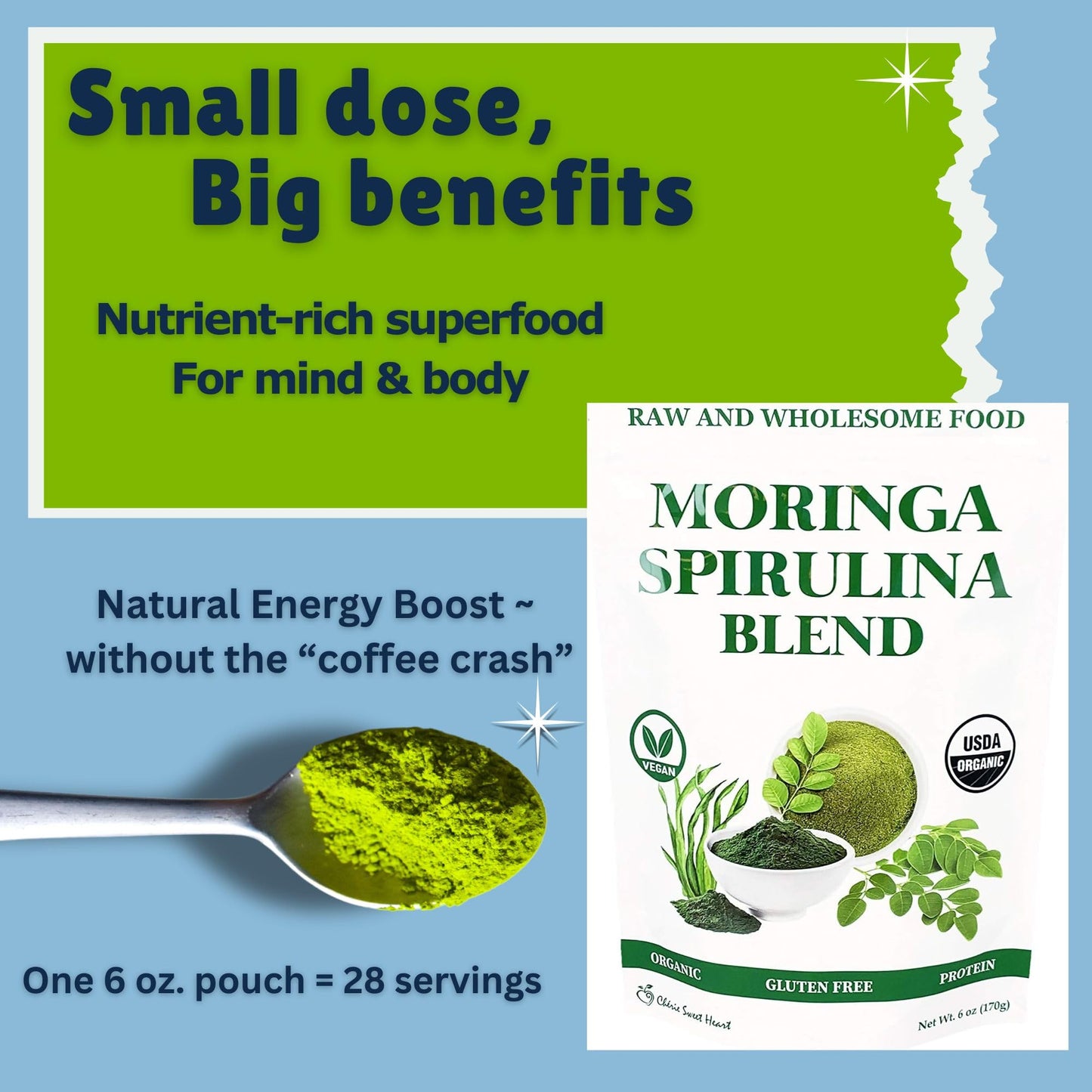 Chérie Sweet Heart Organic Moringa & Spirulina Superfood Blend Powder 6 oz