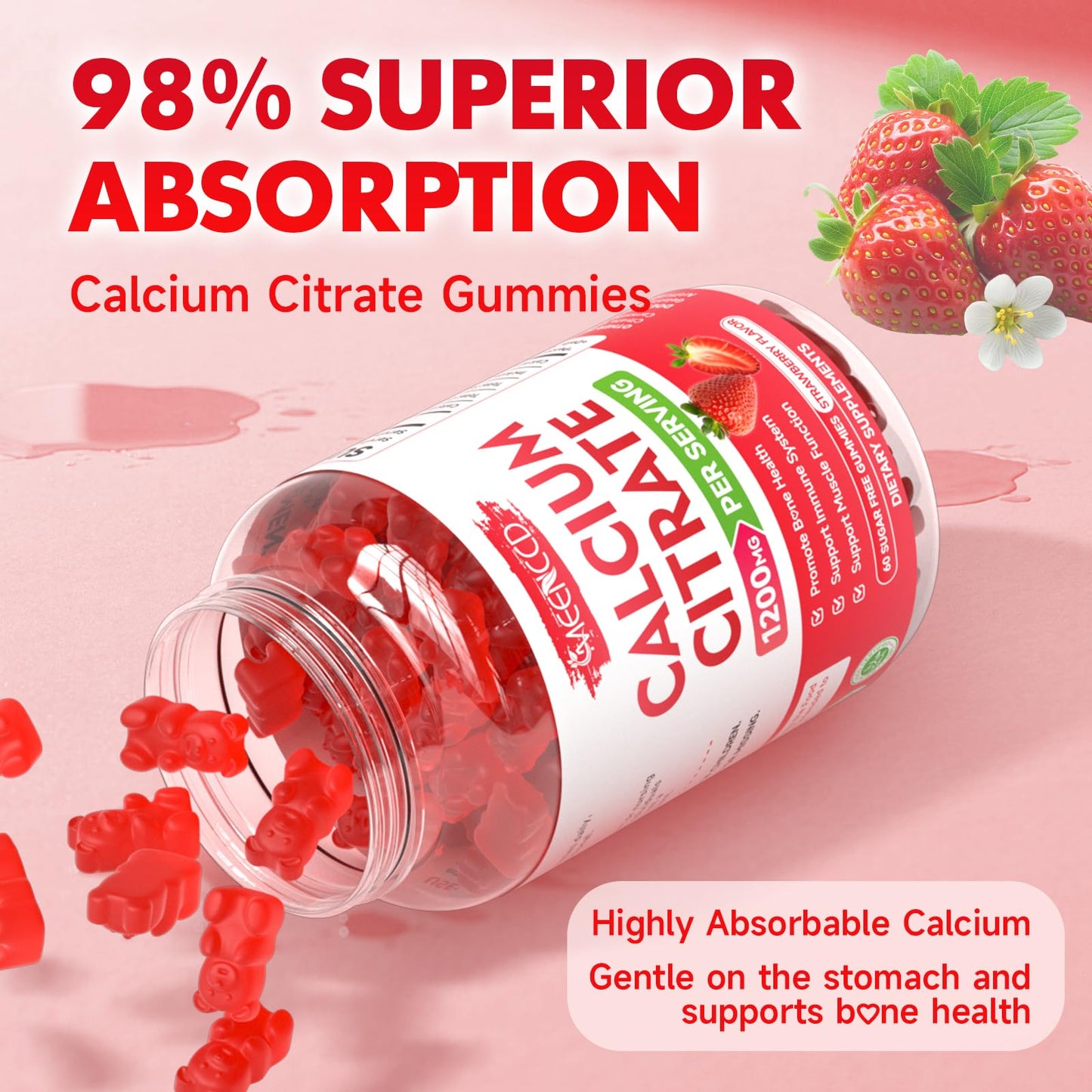 MEENCCD Calcium Citrate Gummies 1200mg, 60 Count