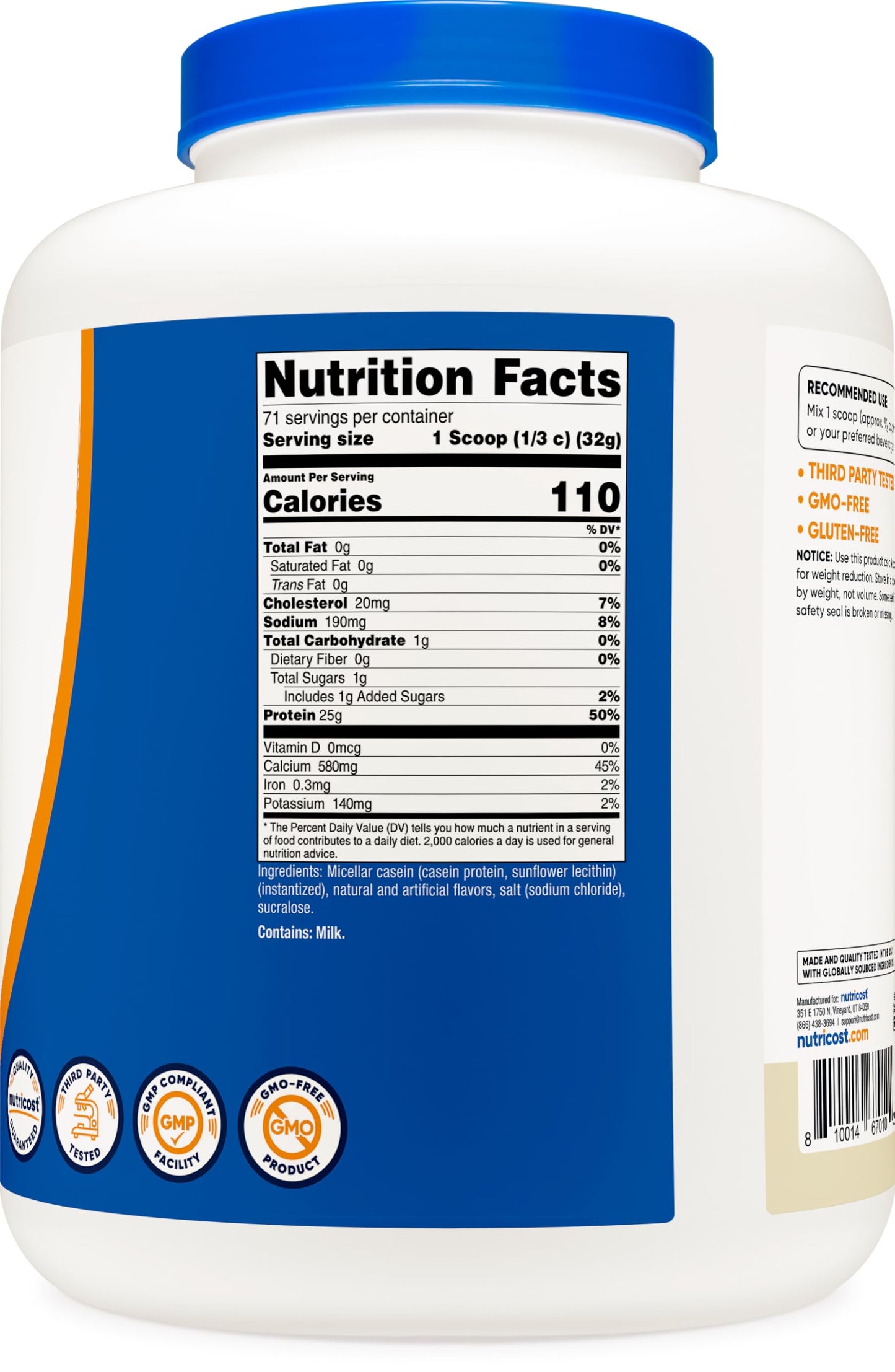 Nutricost Casein Protein Powder 5lb Vanilla - Micellar Casein, Gluten Free, Non-GMO, 80 Servings