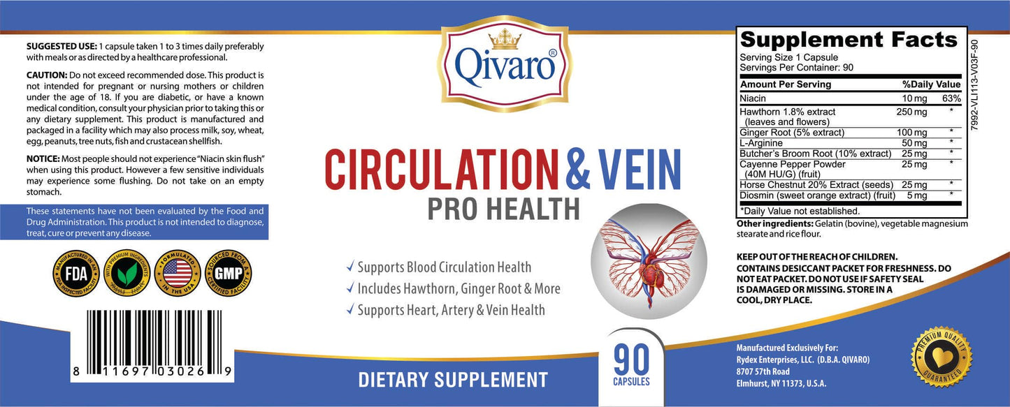 Qivaro Circulation & Vein Pro Supplement, 90 Capsules