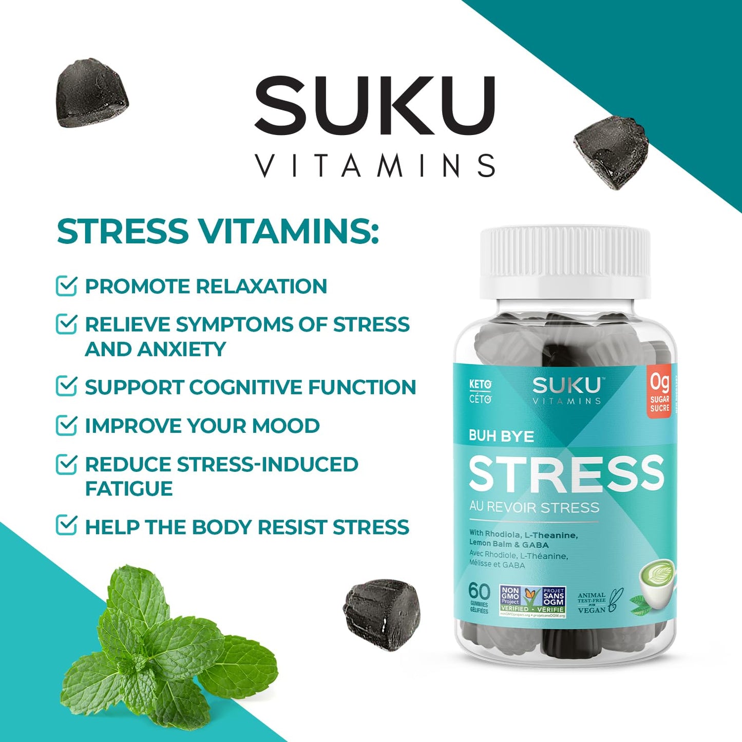 SUKU Buh Bye Stress Gummy Vitamins, 50 Count