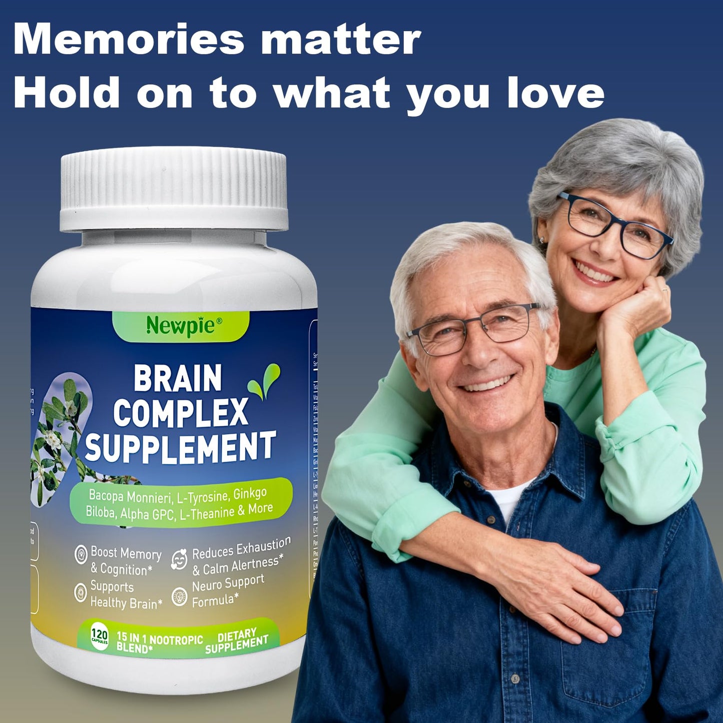 Newpie 15 in 1 Brain Supplement Nootropic Capsule, 120 Capsules