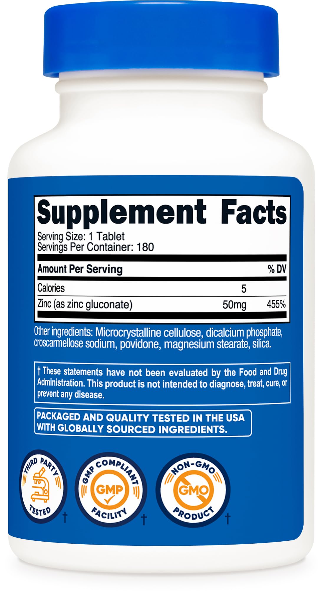 Nutricost Zinc Gluconate 50mg Tablets, 180 Count