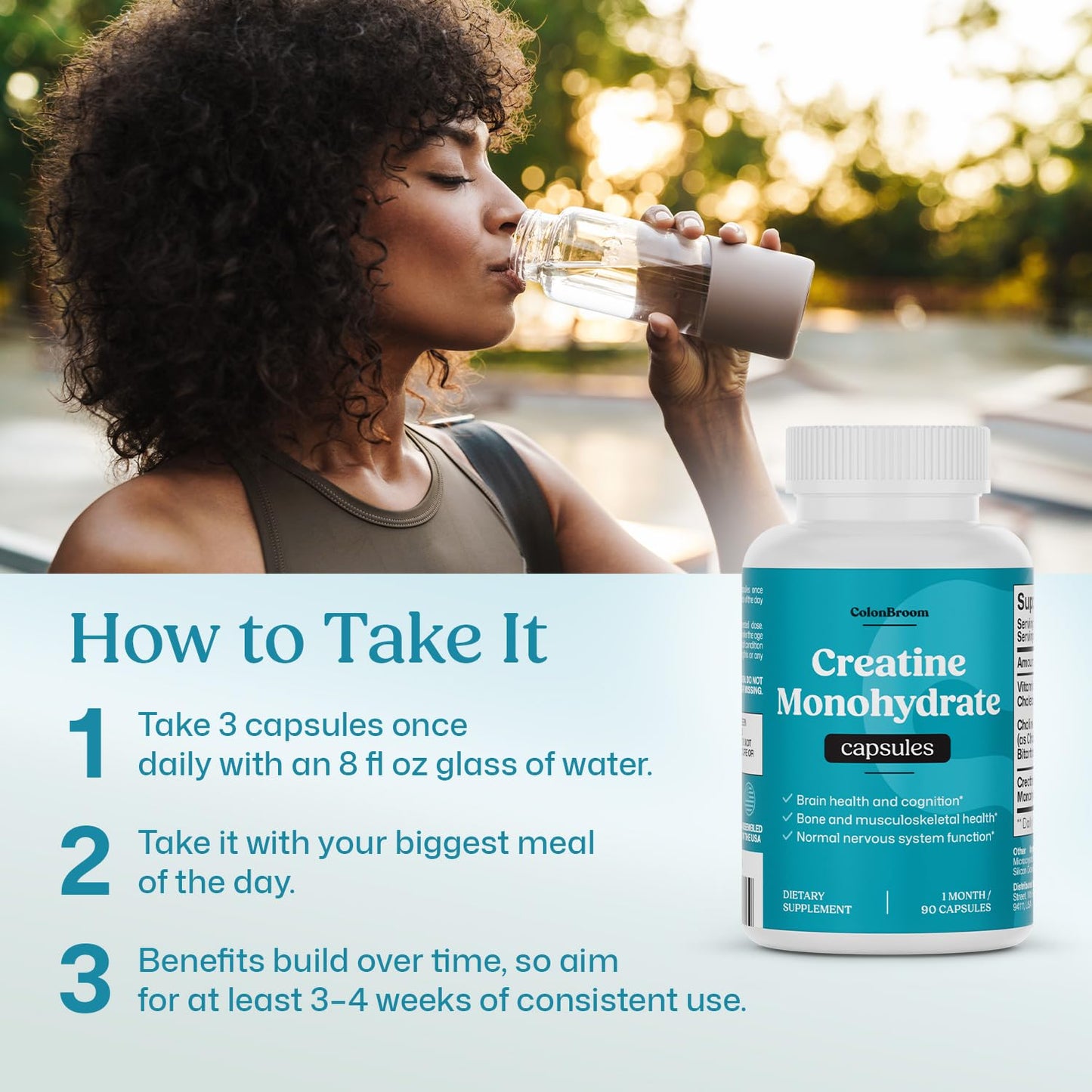 ColonBroom Creatine Monohydrate Capsules 1500 mg, 90 Count
