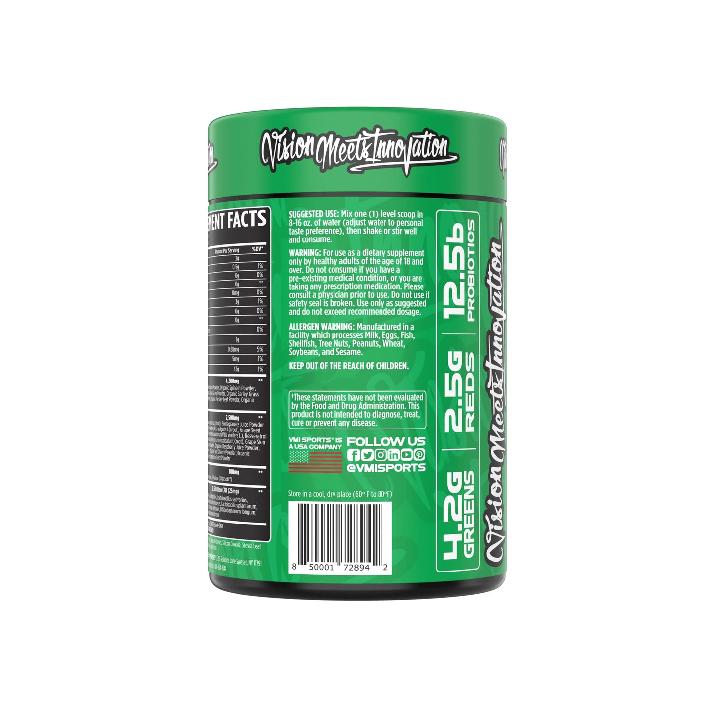 VMI Sports Greens + Reds Advanced Superfood Immunity and Gut Health Enzymes & Probiotics Powder, 8.68 oz