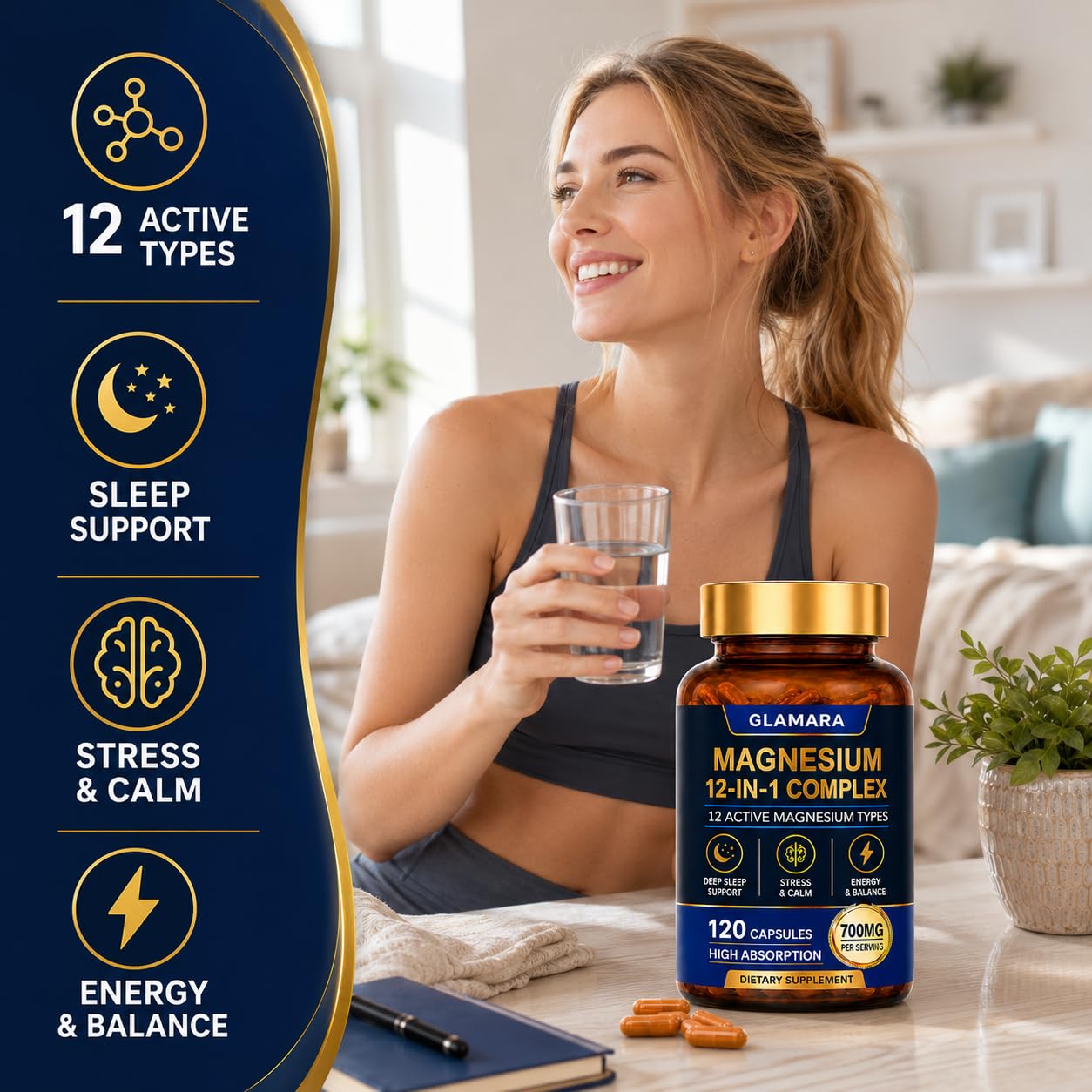 fuiznox Glamara Magnesium 12 in 1 Complex Capsule, 120 Count