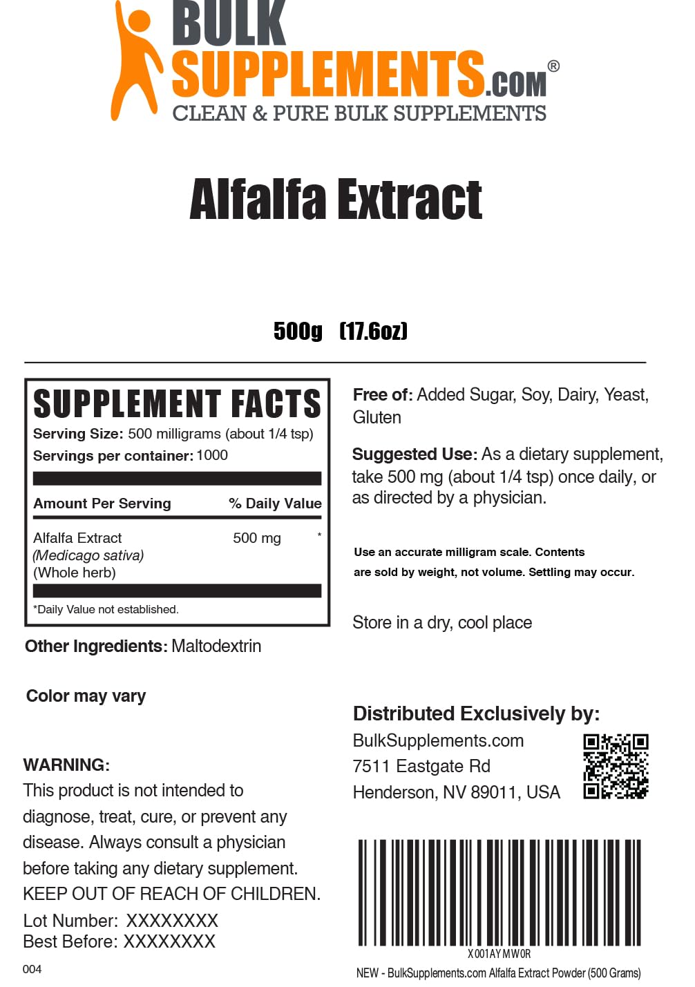 BulkSupplements Alfalfa Extract Powder, 17.64 oz