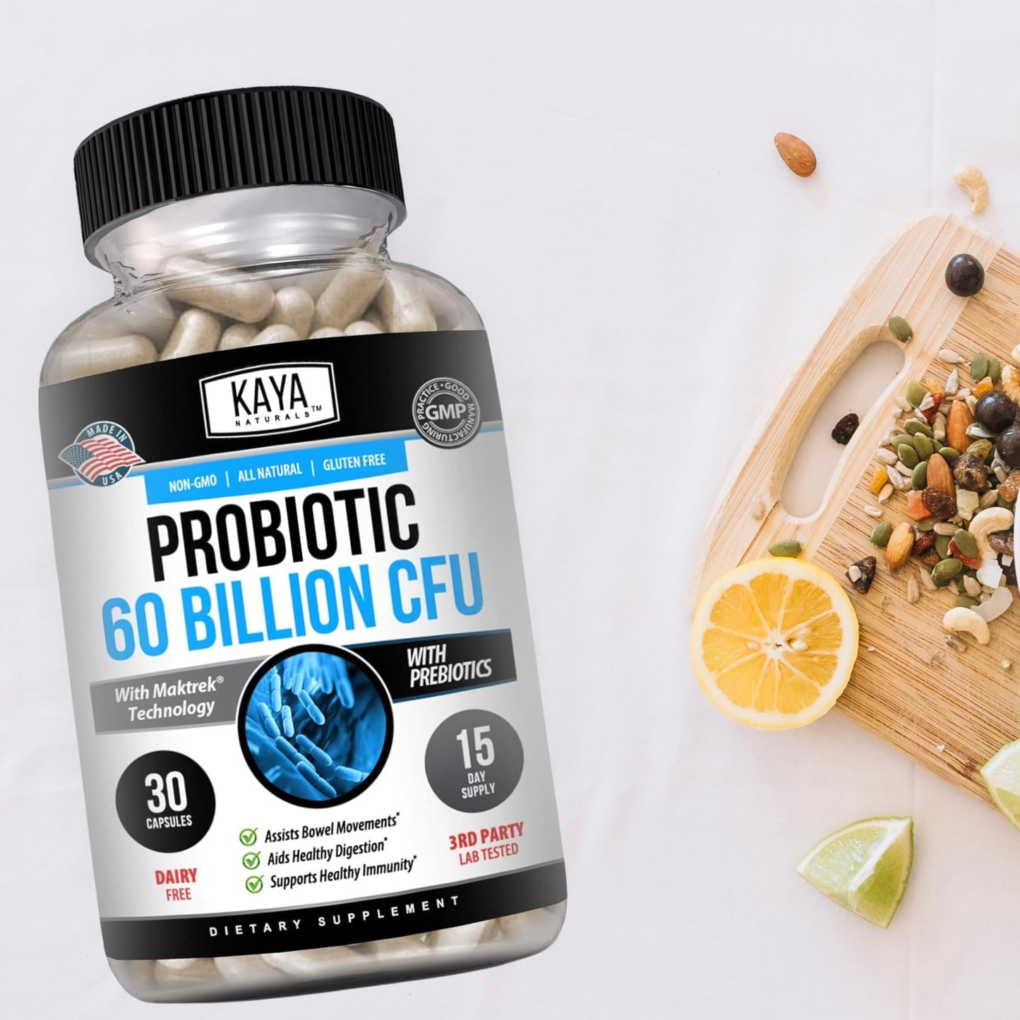 Kaya Naturals Probiotic 60 Billion CFU Vegetable Capsules, 30 Count