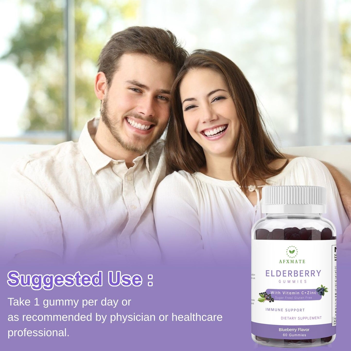 AFXMATE Sambucus Elderberry Gummies with Zinc and Vitamin C, 120 Gummies