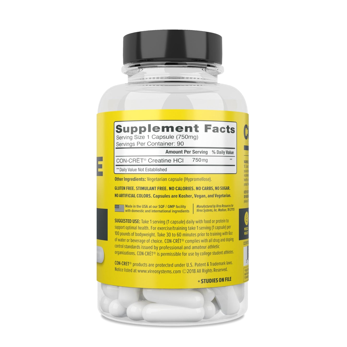 CON-CRET Creatine HCl Capsules, 72 Count