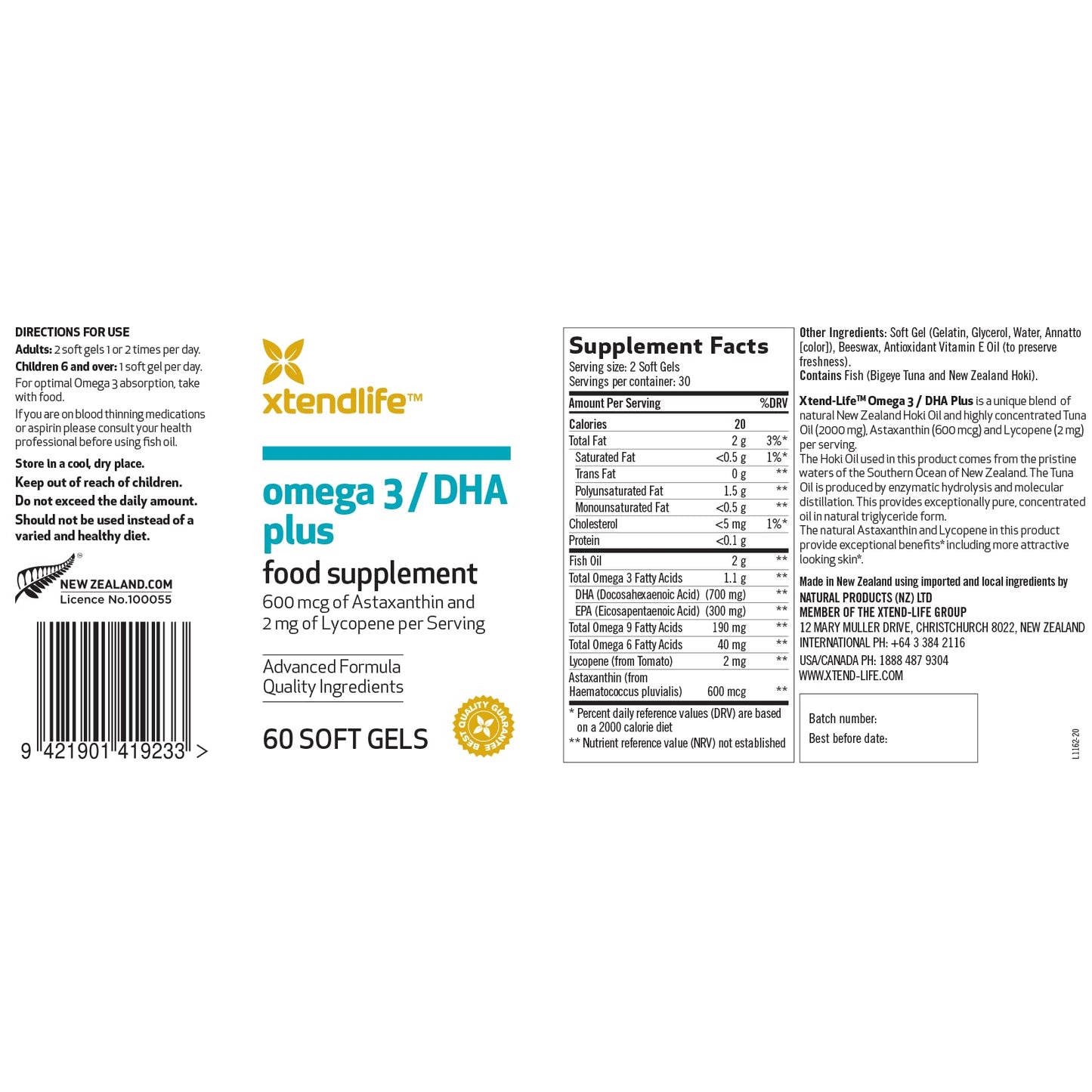 Xtendlife Omega-3 Fish Oil Softgels 60 Count
