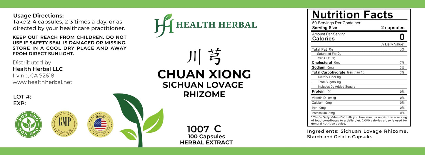 Health Herbal Chuan Xiong/Sichuan Lovage Rhizome 100 Capsules