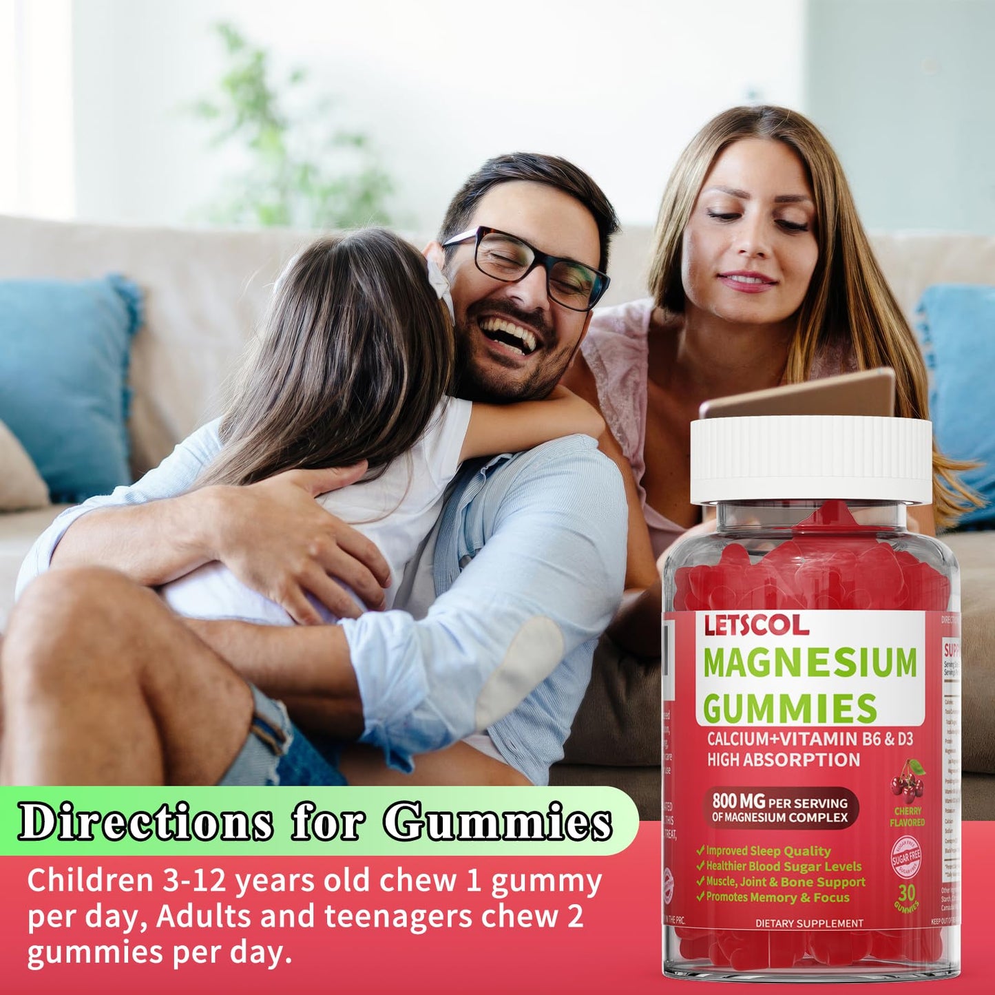 LETSCOL Magnesium Glycinate Gummies 30 Count
