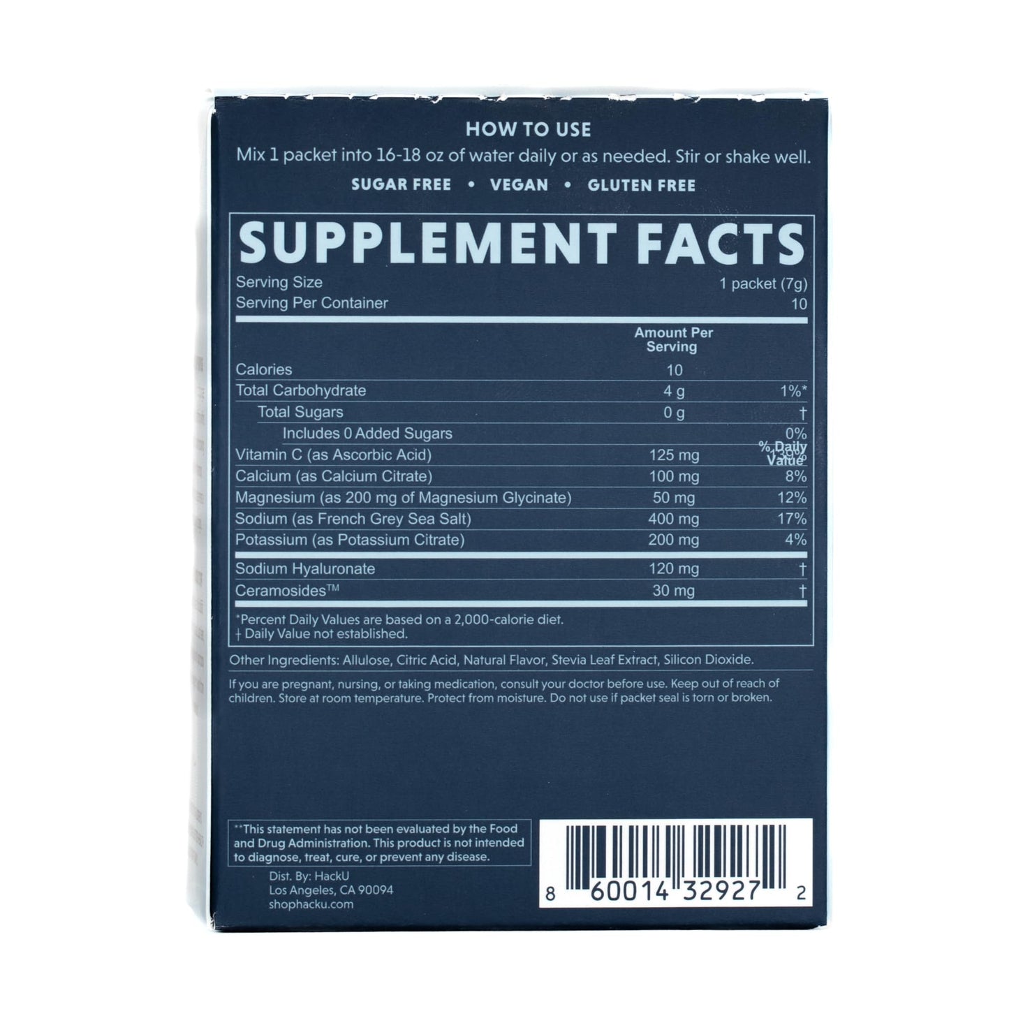 HackU Sugar-Free Electrolyte Packets Daily Skin Hydration Strawb Lemonade Powder, 25 Packets
