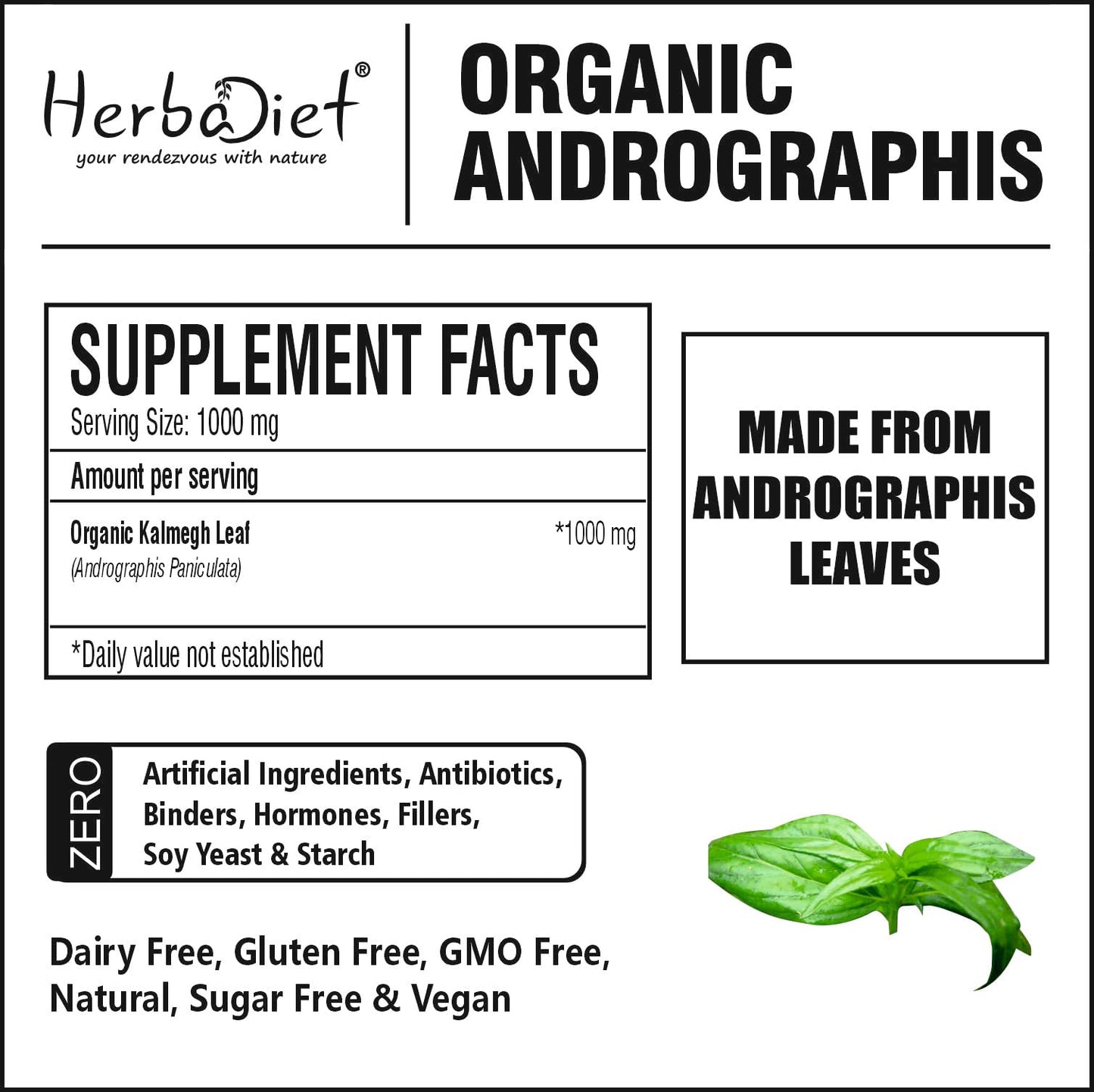 Herbadiet Andrographis Paniculata Powder, Certified Organic, Non-GMO, 8 oz