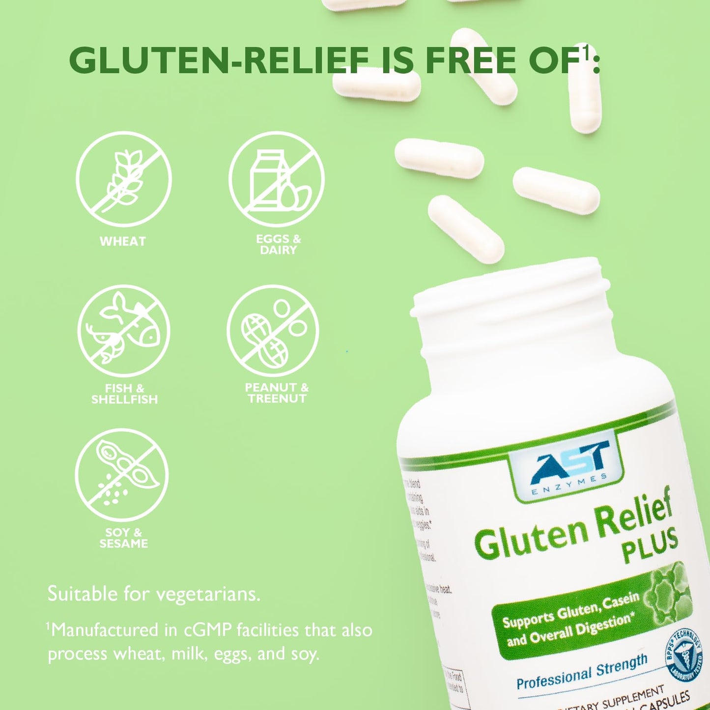 AST Enzymes Gluten Relief Plus Capsules 90 Count
