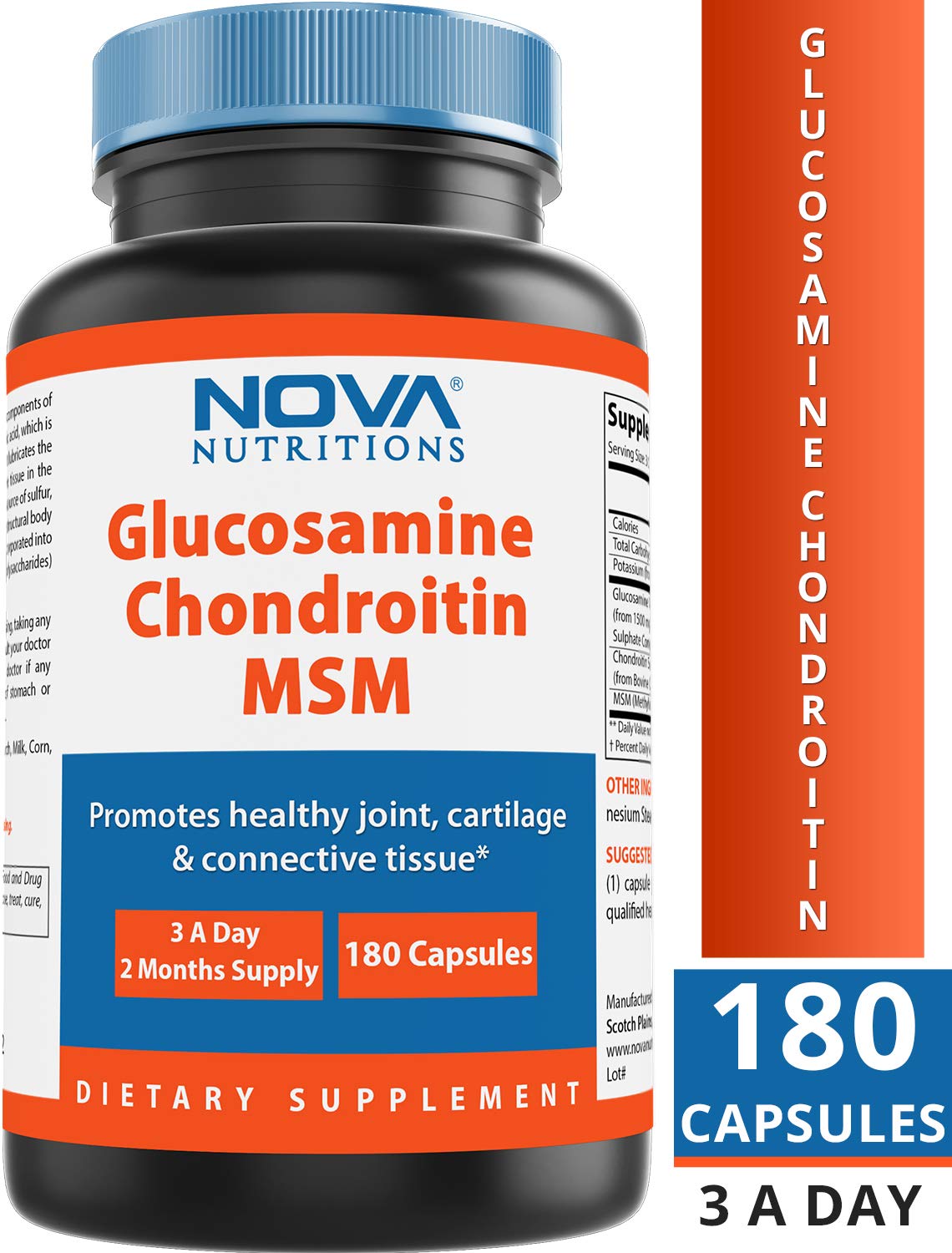 Nova Nutritions Triple Strength Glucosamine Chondroitin MSM 2600mg/Serving Capsules, 180 Count