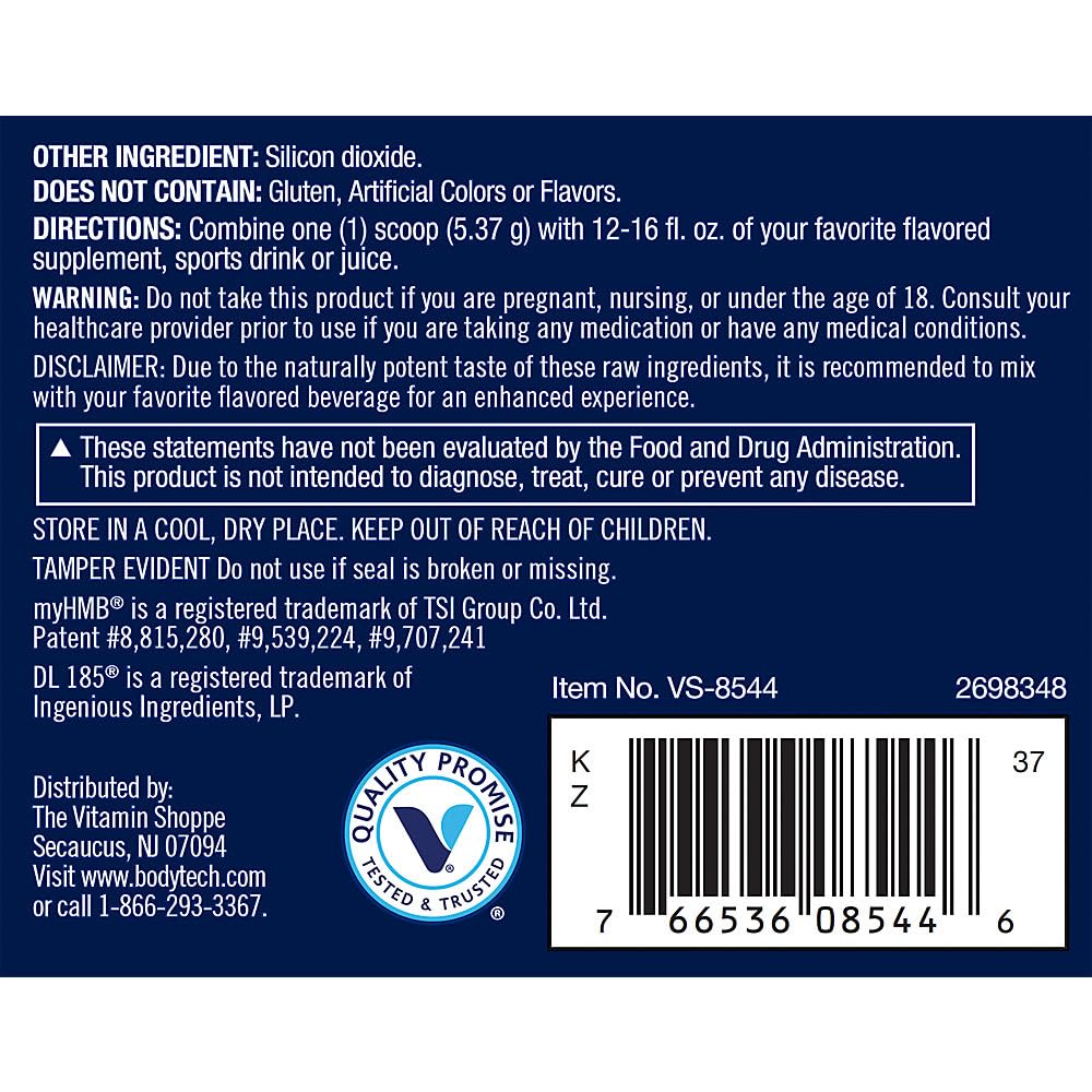 BodyTech Muscle Growth Peptide Powder with DL 185 Peptides (Dileucine) and myHMB, Unflavored