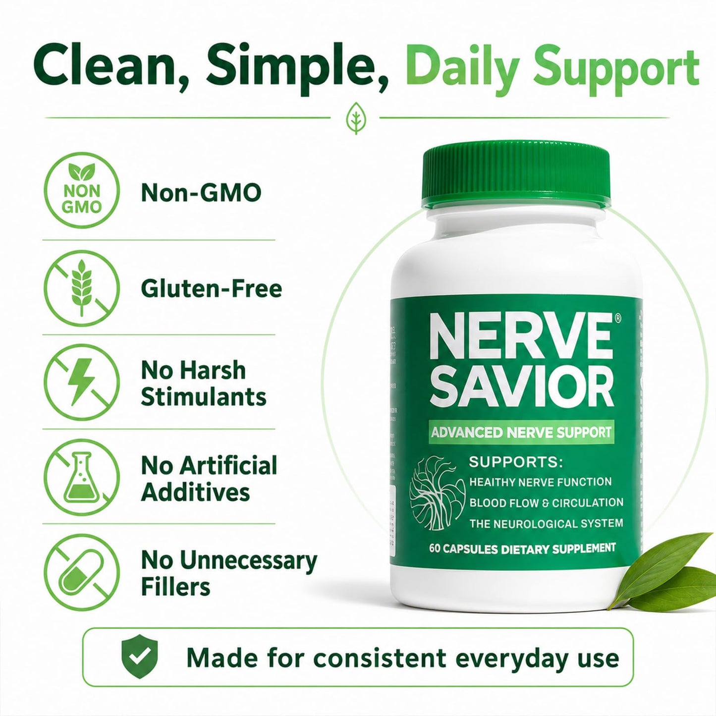 Nerve Savior Advanced Nerve Support with B Vitamins & Herbal Extracts Capsules, 60 Count