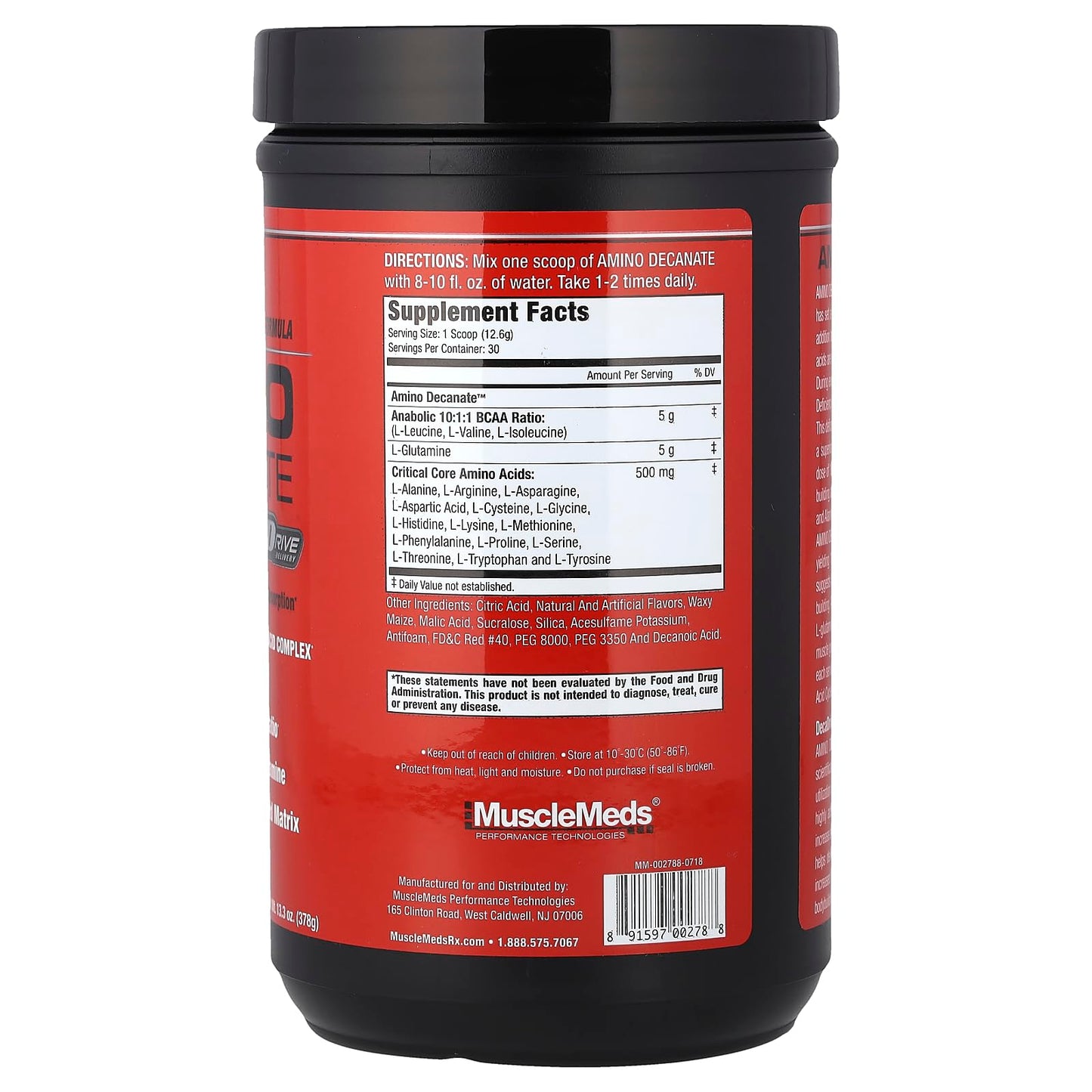 MuscleMeds Amino Decanate Full Spectrum Muscle Building Amino Acid Complex Powder 13.3 oz