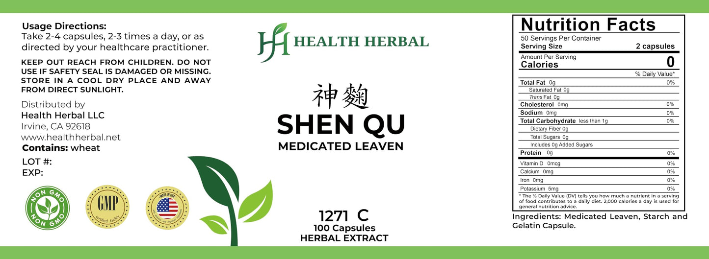 Health Herbal Shen Qu Medicated Leaven Capsules, 100 Capsules