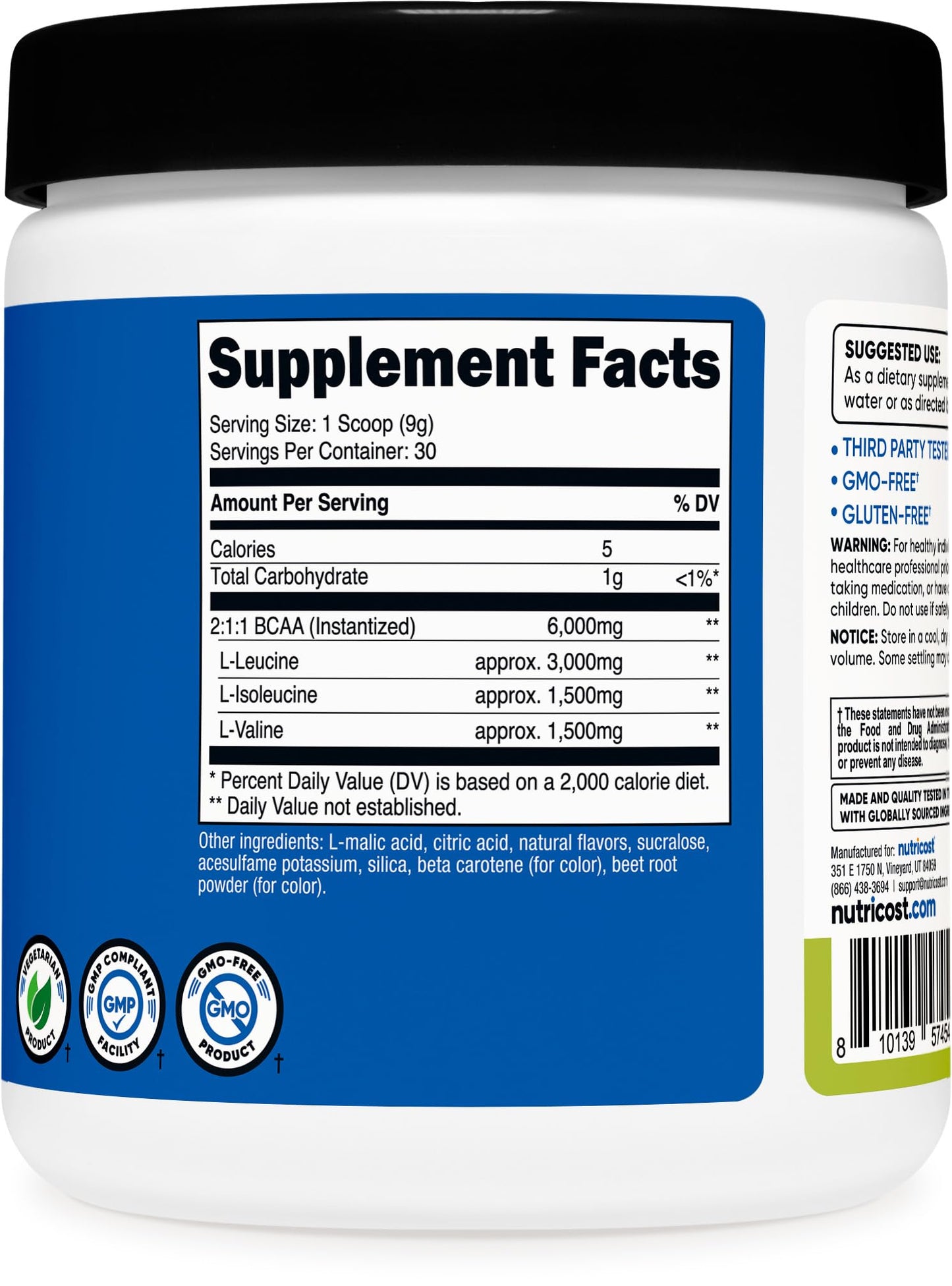 Nutricost BCAA Powder 2:1:1 Peach Pear, 9.6 Ounce