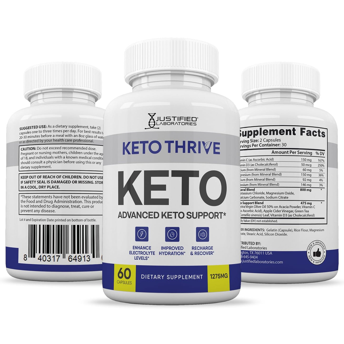 Justified Laboratories Keto Thrive Keto ACV Pills 1275MG Keto Support Blend Capsules 120 Capsules