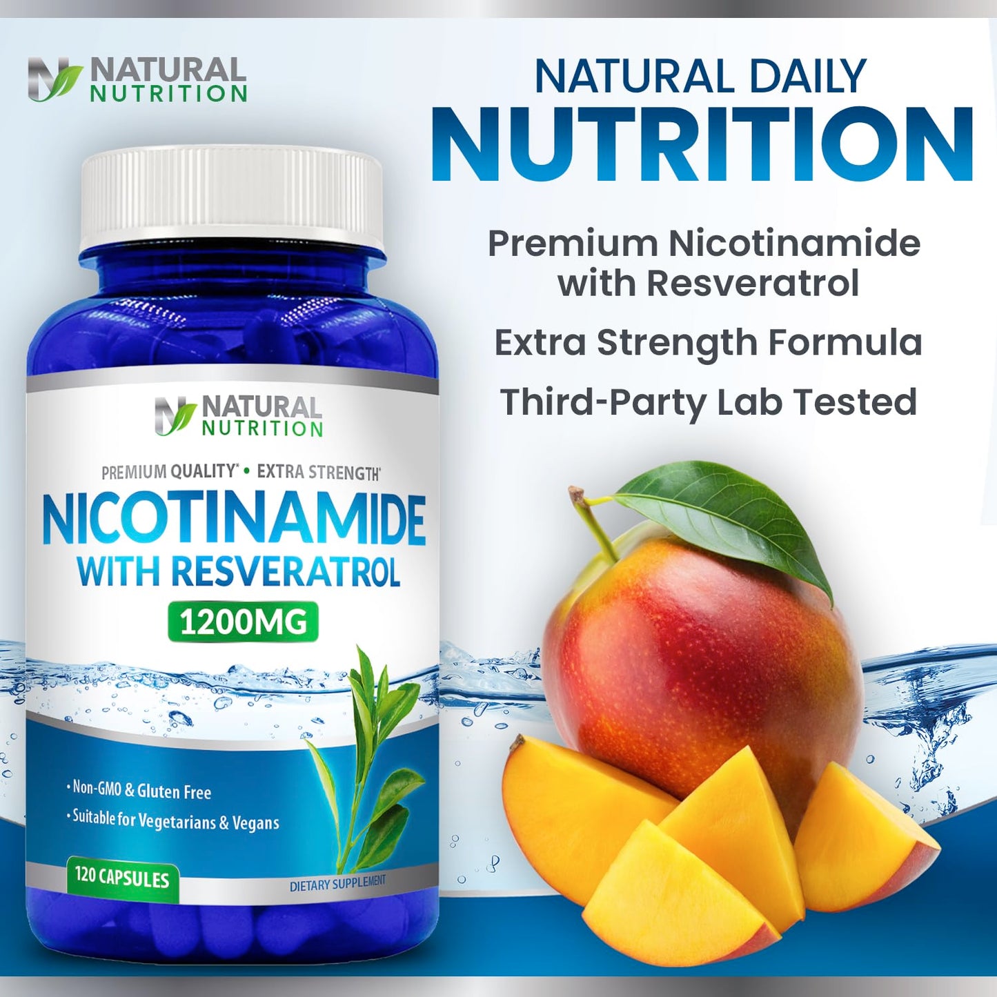 Generic Nicotinamide with Resveratrol 1200mg (Vitamin B-3) Veggie Capsules, 120 Count