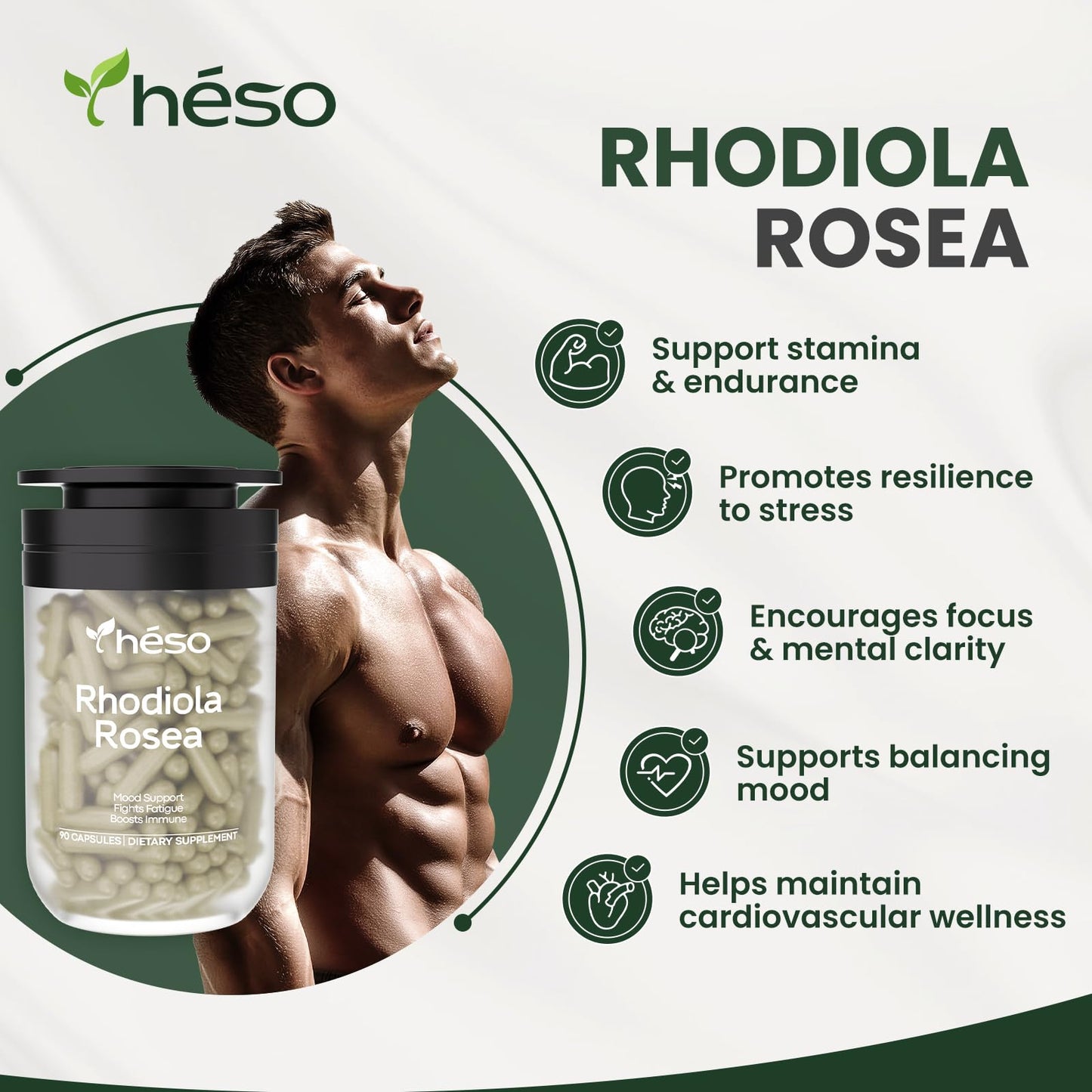 Yheso Rhodiola Rosea Extract Capsules 90 Count