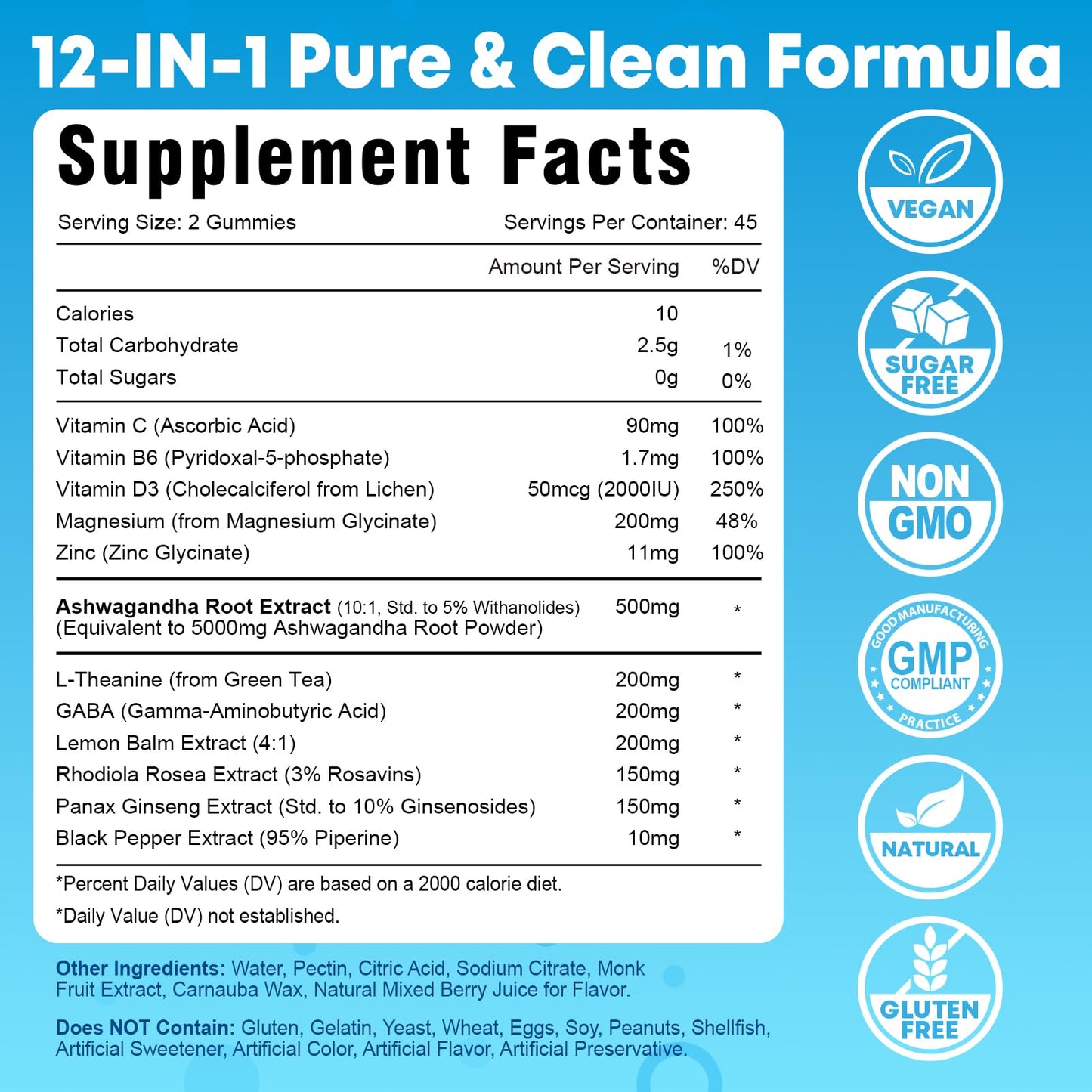 Vazatisi Ashwagandha Gummies with L-Theanine, GABA, Magnesium & Vitamin D3 180 Count